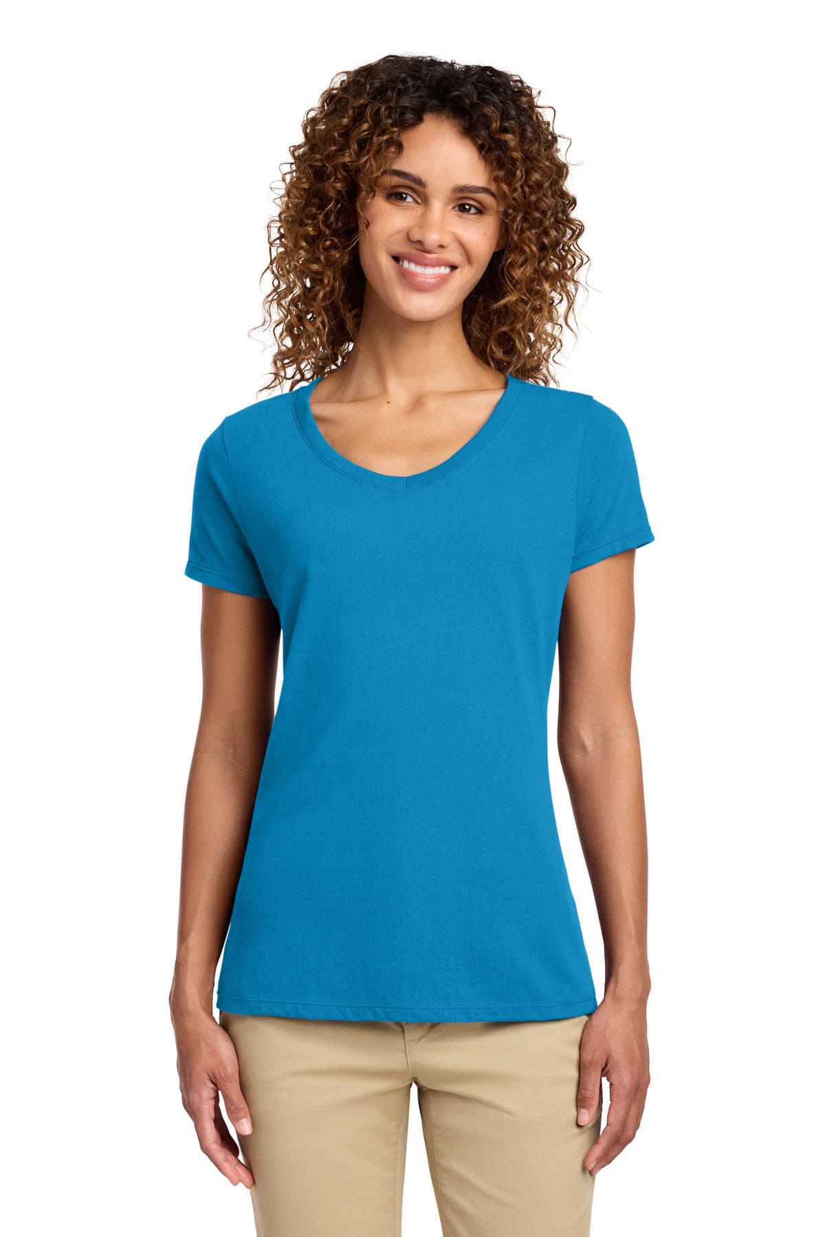 Custom logo Port & Co® Women's Fan Favorite V-Neck Tee. LPC450V in Sapphire