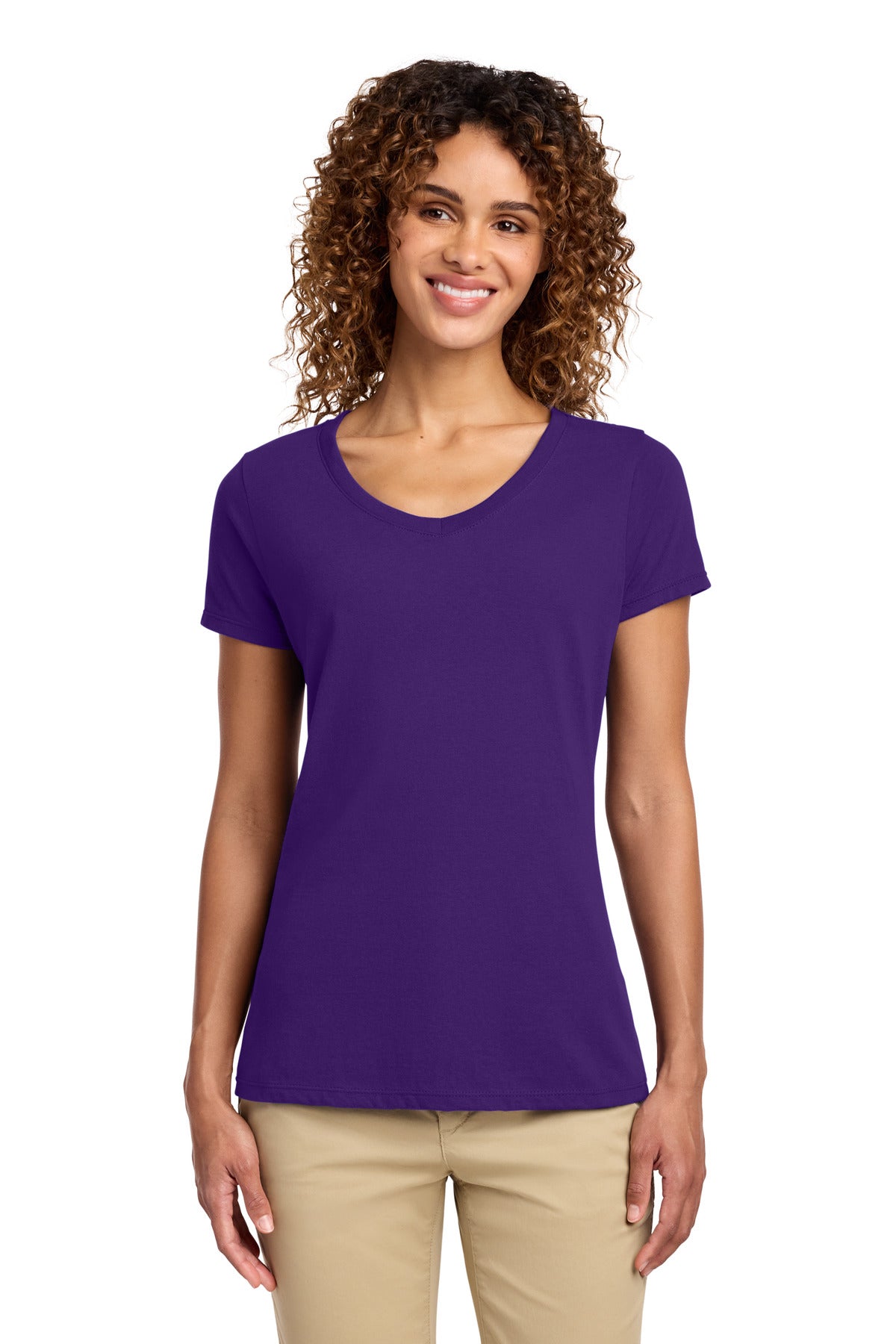 Custom logo Port & Co® Women's Fan Favorite V-Neck Tee. LPC450V in Team Purple
