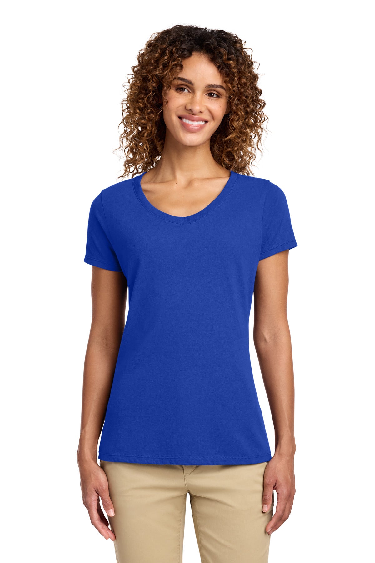 Custom logo Port & Co® Women's Fan Favorite V-Neck Tee. LPC450V in True Royal