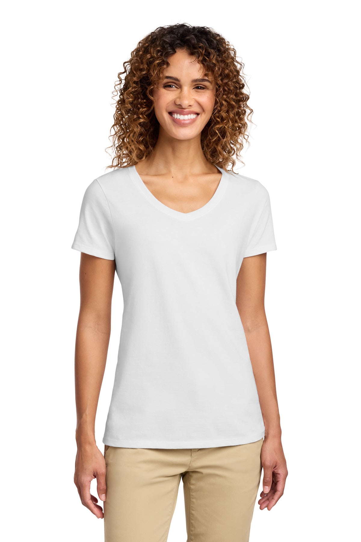 Custom logo Port & Co® Women's Fan Favorite V-Neck Tee. LPC450V in White