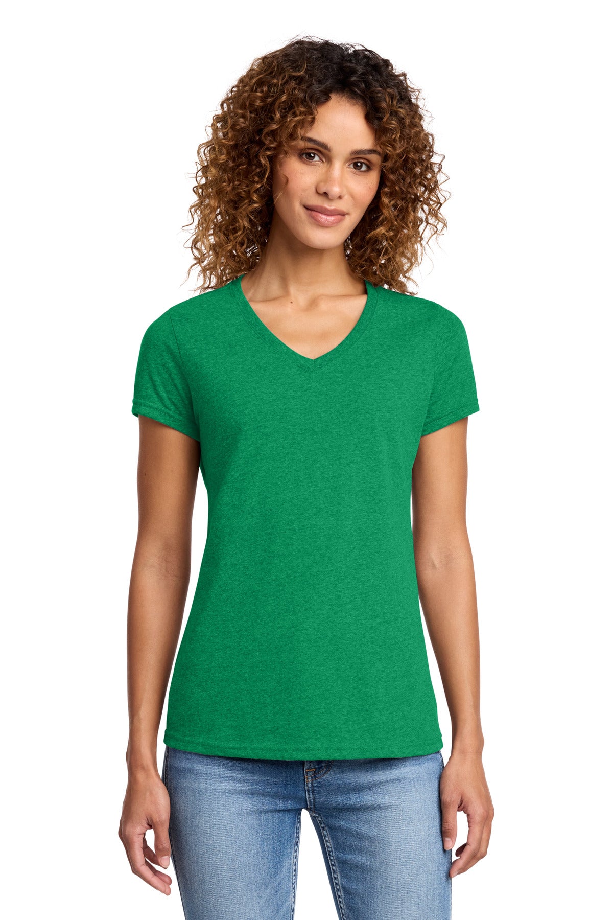 Custom logo Port & Co® Women's Fan Favorite™ Blend V-Neck Tee. LPC455V in Athletic Kelly Green Heather
