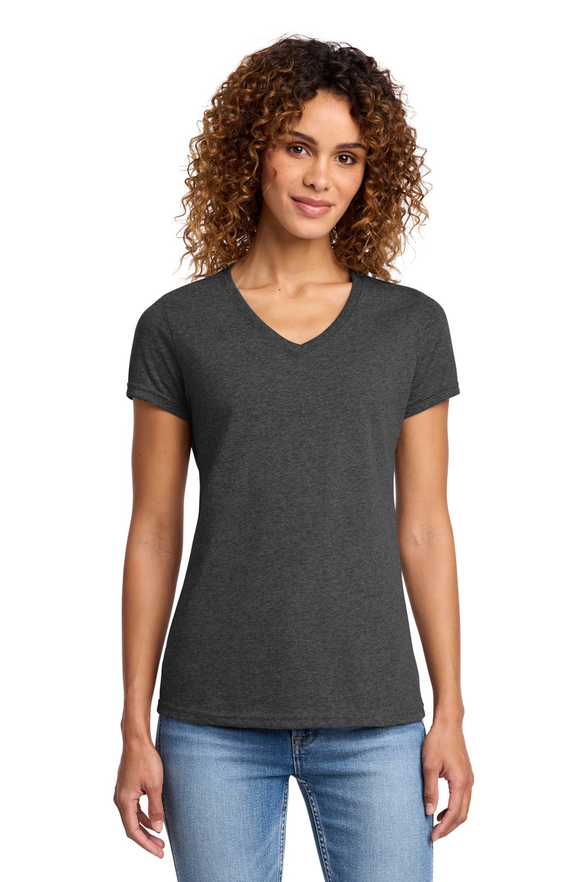 Custom logo Port & Co® Women's Fan Favorite™ Blend V-Neck Tee. LPC455V in Black Heather