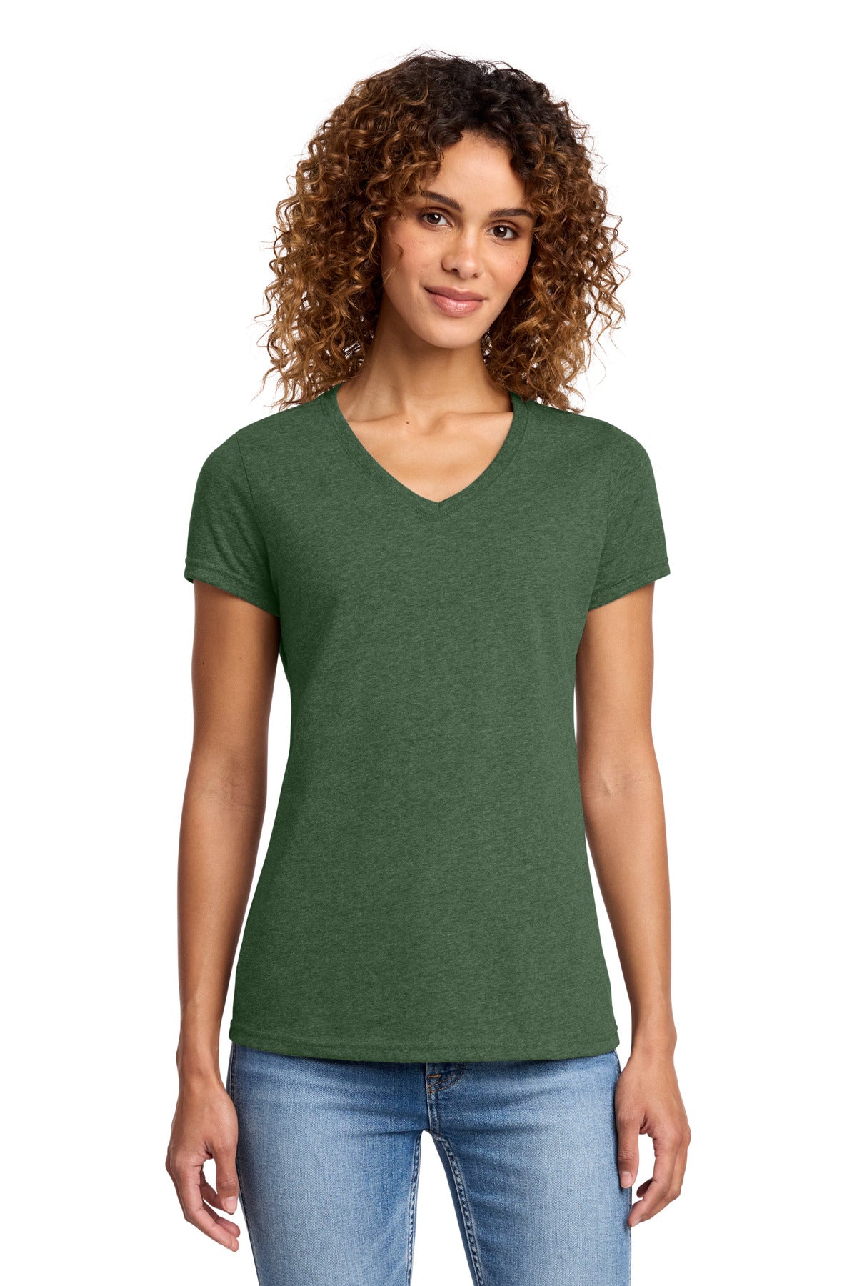Custom logo Port & Co® Women's Fan Favorite™ Blend V-Neck Tee. LPC455V in Forest Green Heather
