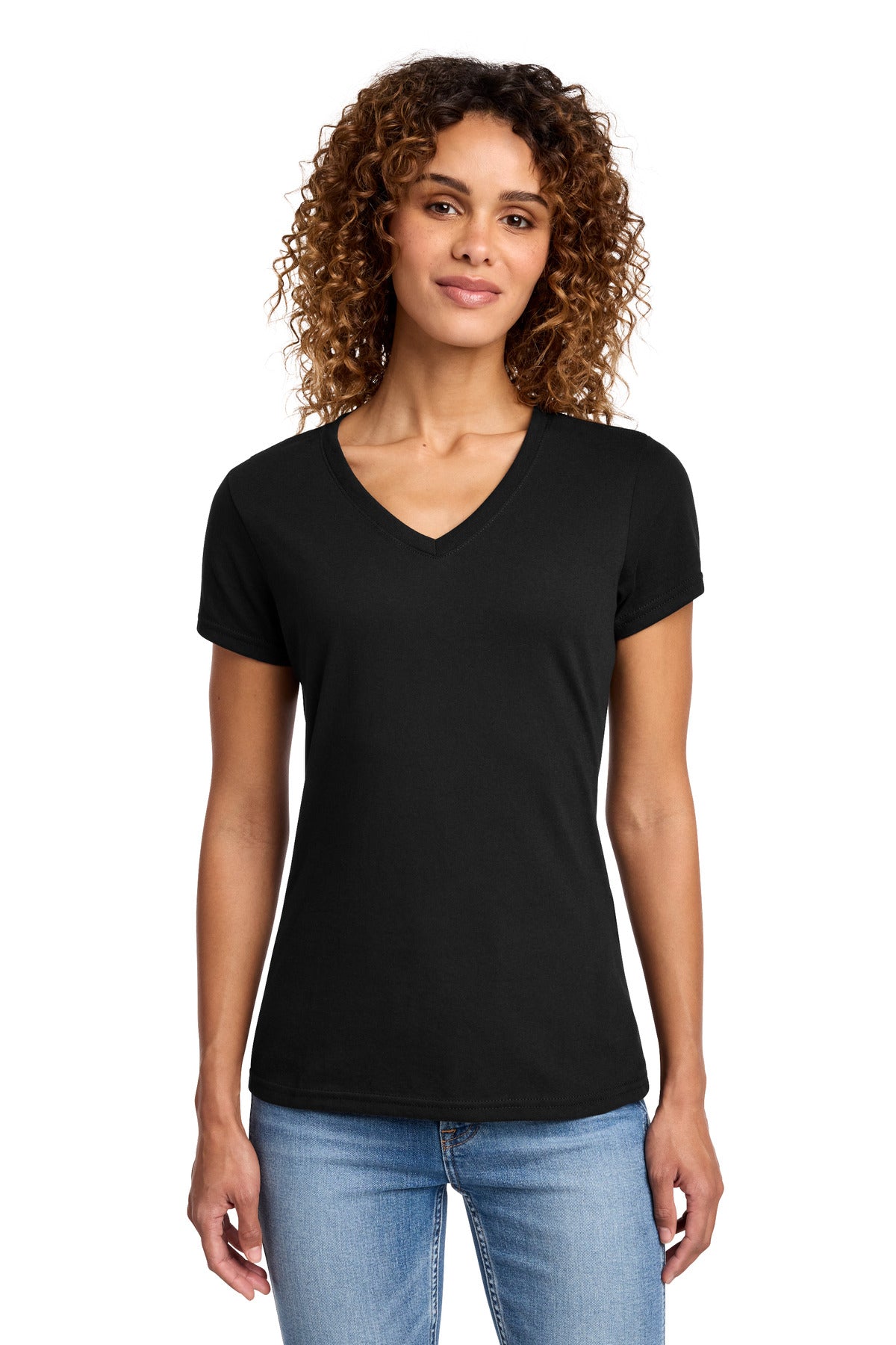 Custom logo Port & Co® Women's Fan Favorite™ Blend V-Neck Tee. LPC455V in Jet Black