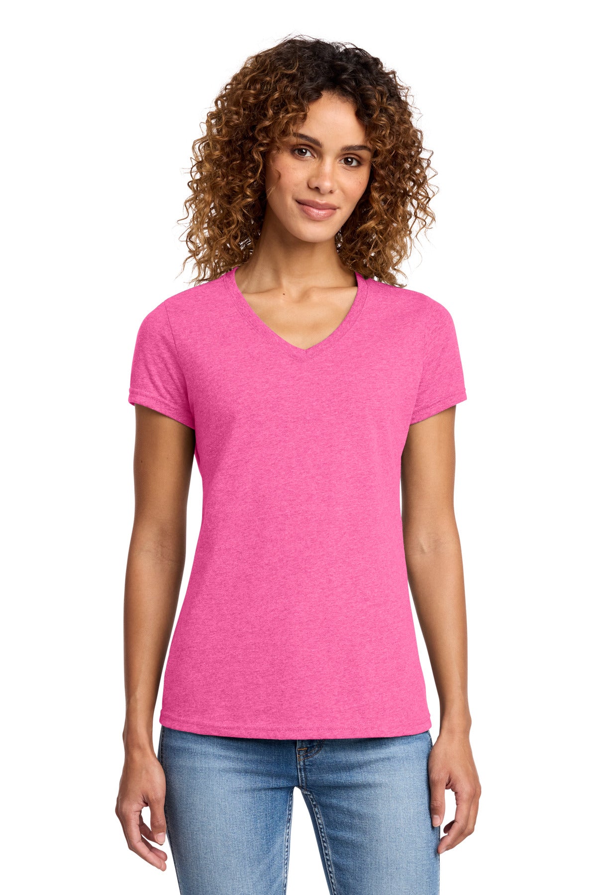 Custom logo Port & Co® Women's Fan Favorite™ Blend V-Neck Tee. LPC455V in Neon Pink Heather
