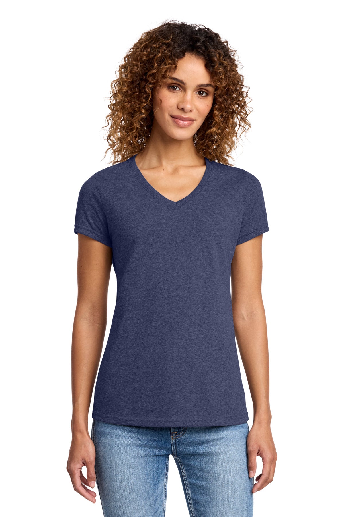 Custom logo Port & Co® Women's Fan Favorite™ Blend V-Neck Tee. LPC455V in Team Navy Heather