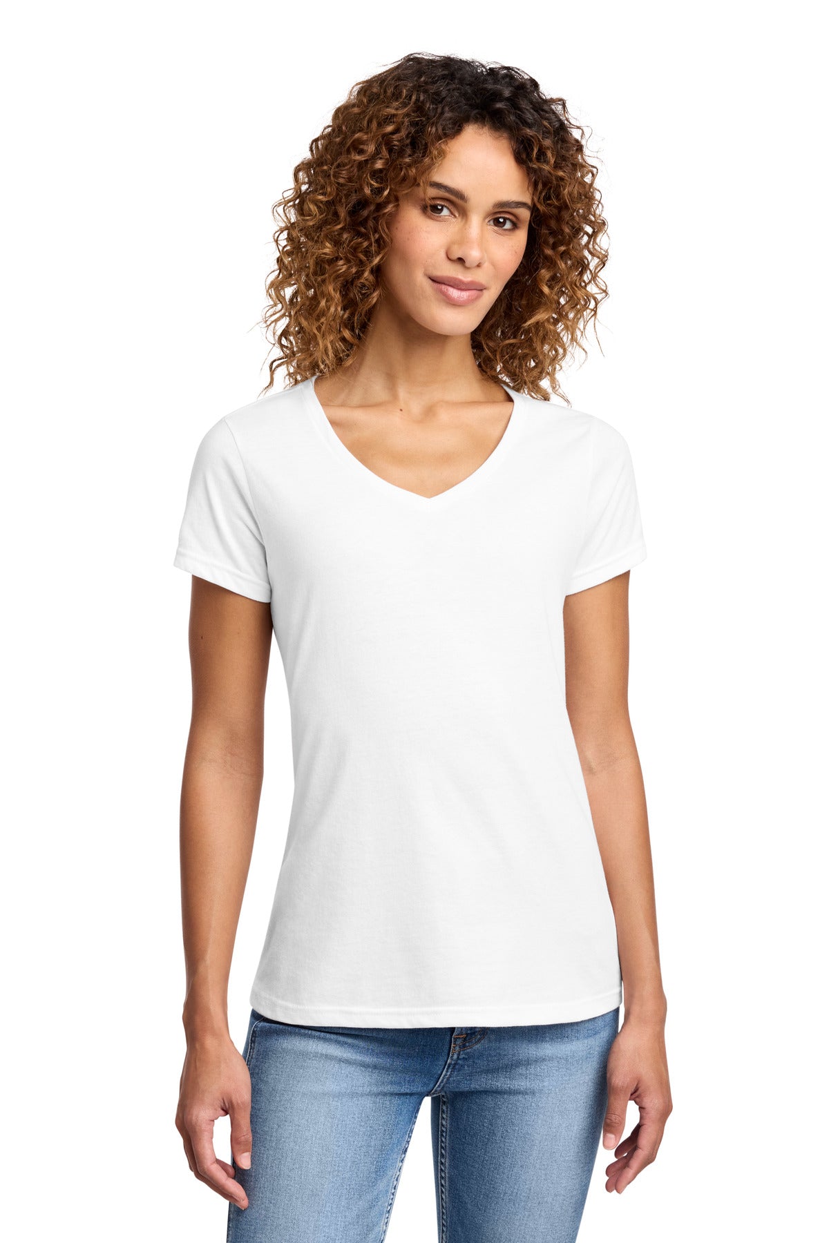 Custom logo Port & Co® Women's Fan Favorite™ Blend V-Neck Tee. LPC455V in White