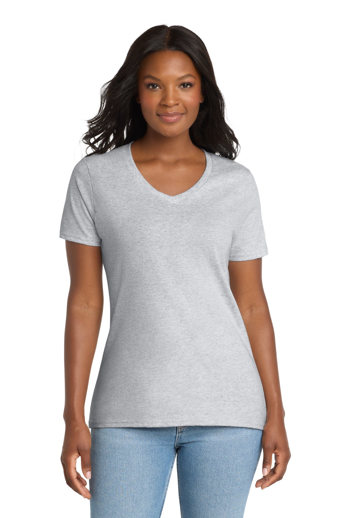 Custom logo Port & Co® Women's Core Cotton V-Neck Tee. LPC54V in Ash