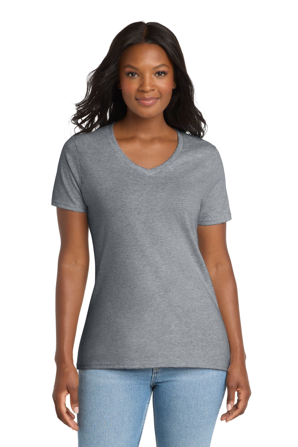 Custom logo Port & Co® Women's Core Cotton V-Neck Tee. LPC54V in Athletic Heather