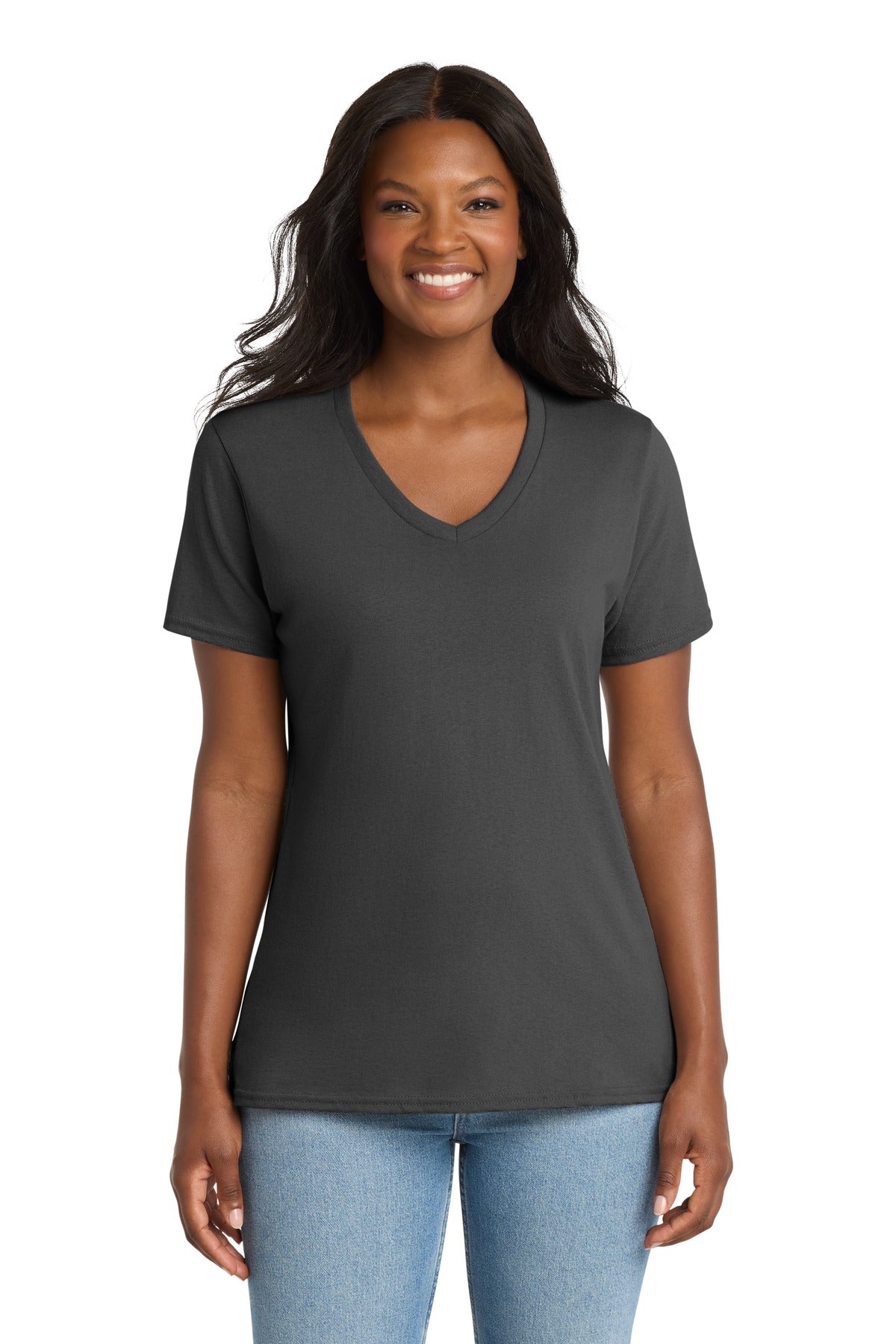 Custom logo Port & Co® Women's Core Cotton V-Neck Tee. LPC54V in Charcoal