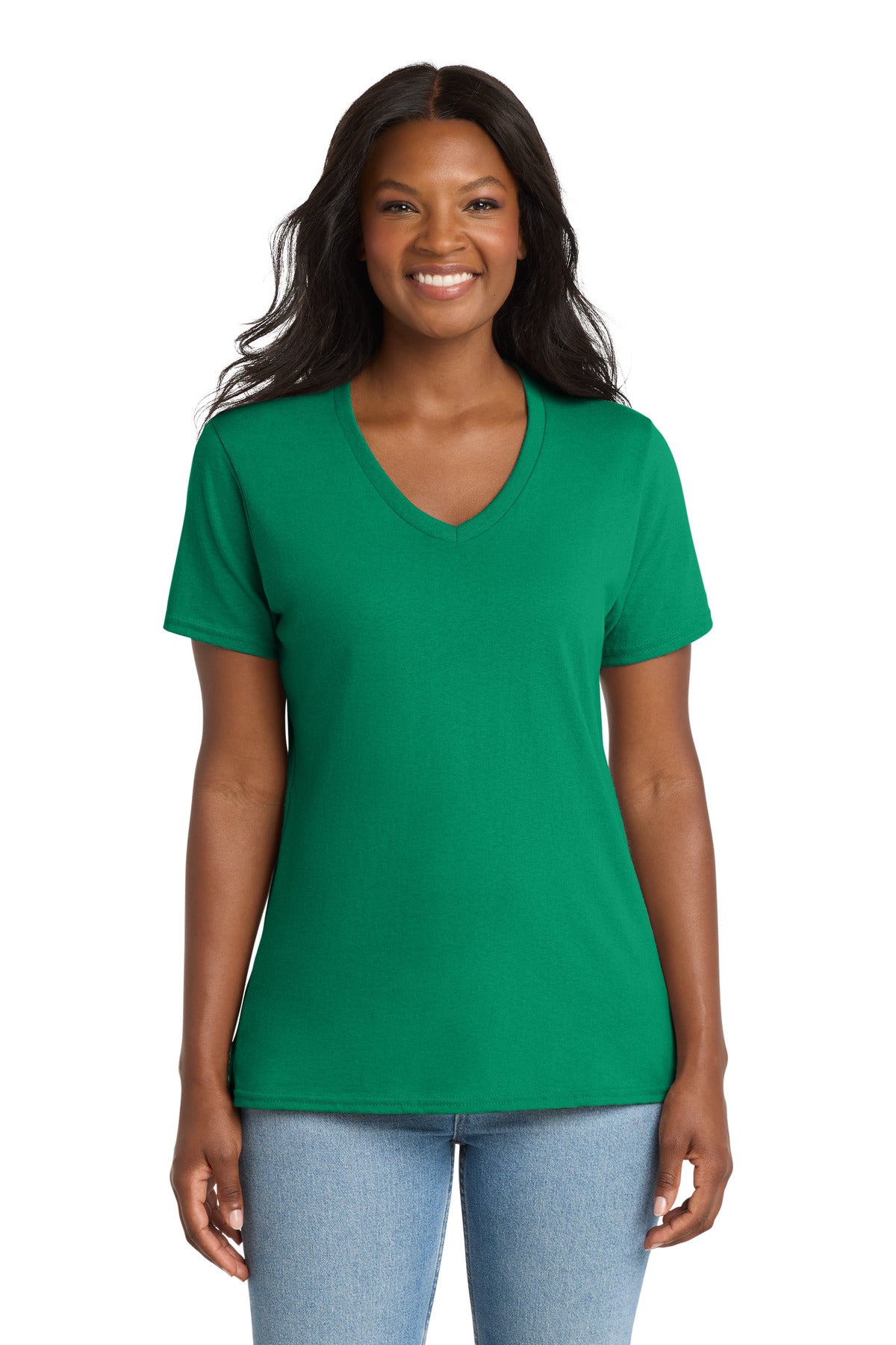 Custom logo Port & Co® Women's Core Cotton V-Neck Tee. LPC54V in Kelly