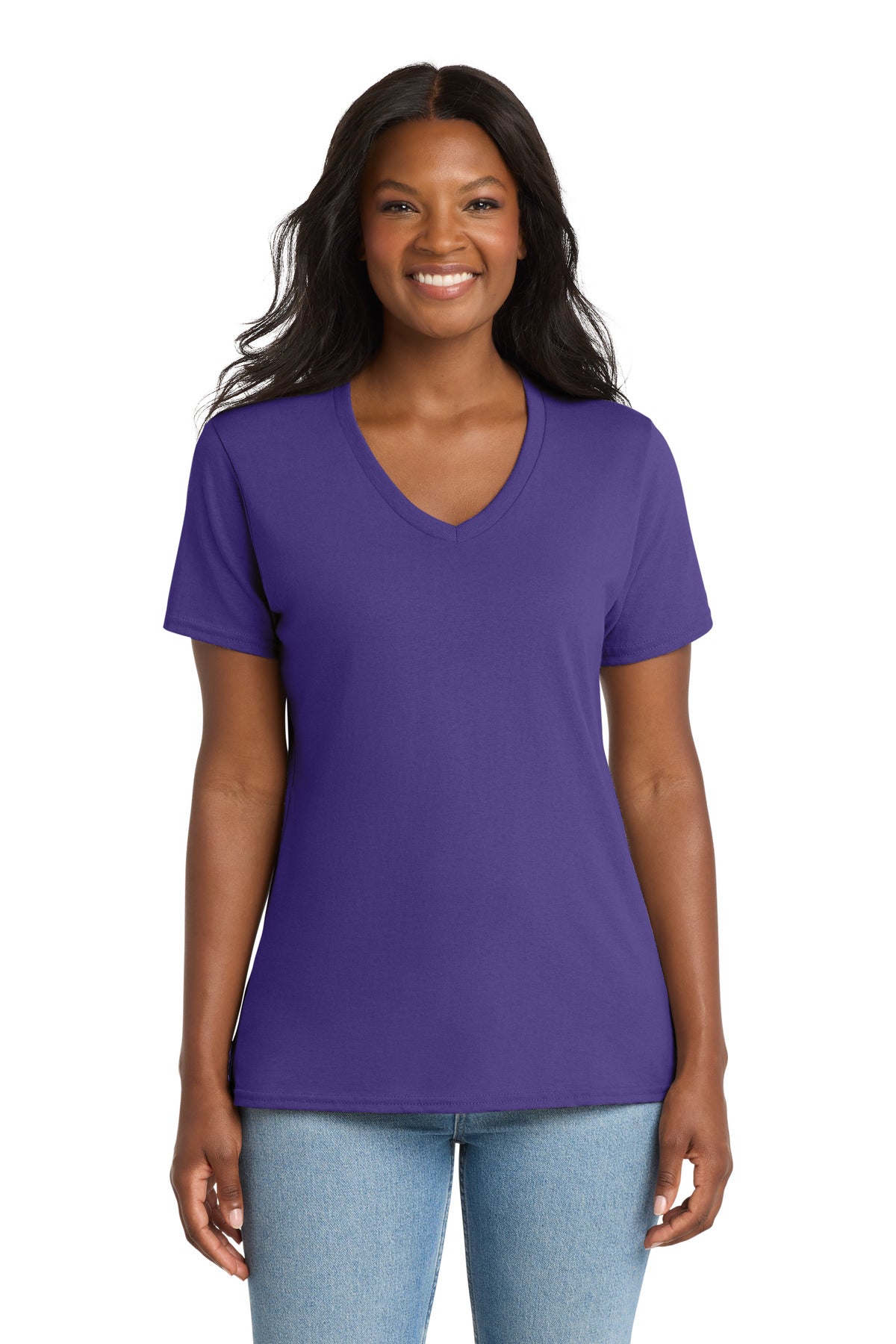 Custom logo Port & Co® Women's Core Cotton V-Neck Tee. LPC54V in Purple
