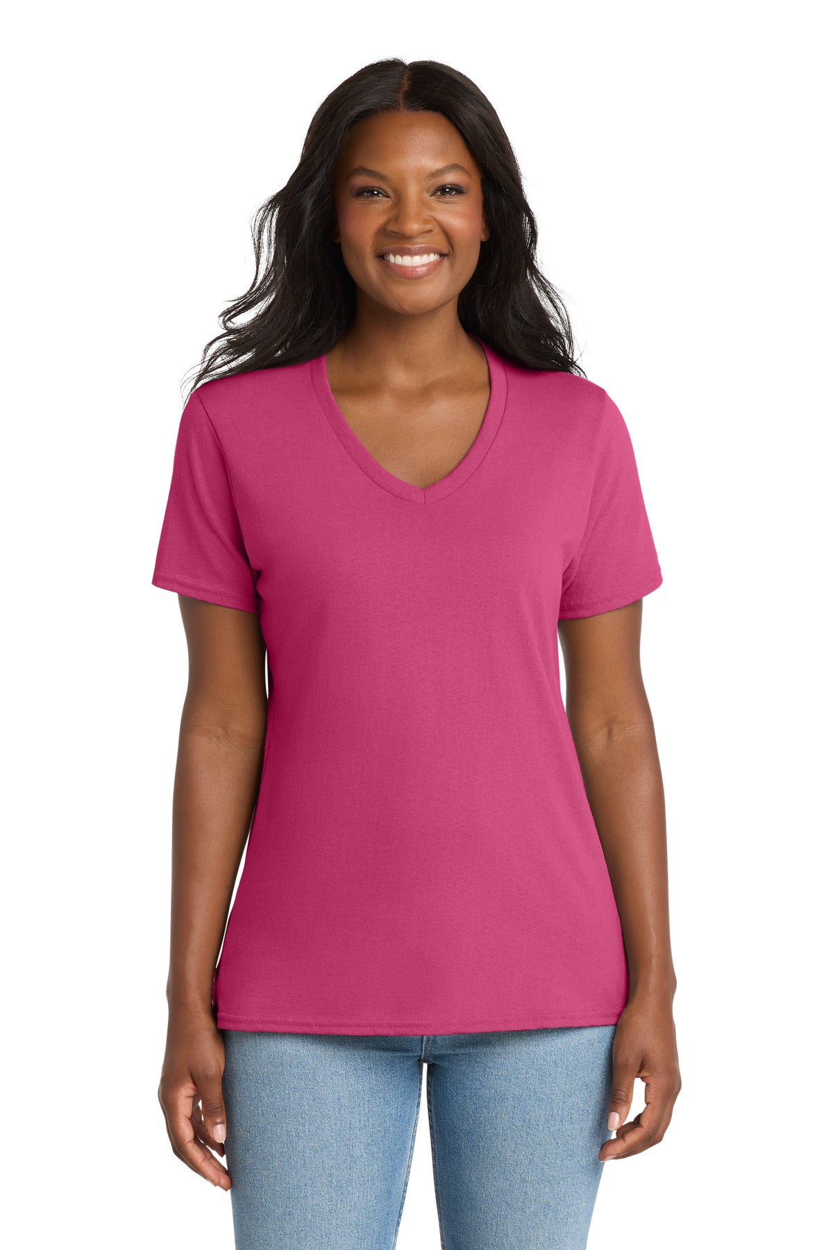 Custom logo Port & Co® Women's Core Cotton V-Neck Tee. LPC54V in Sangria