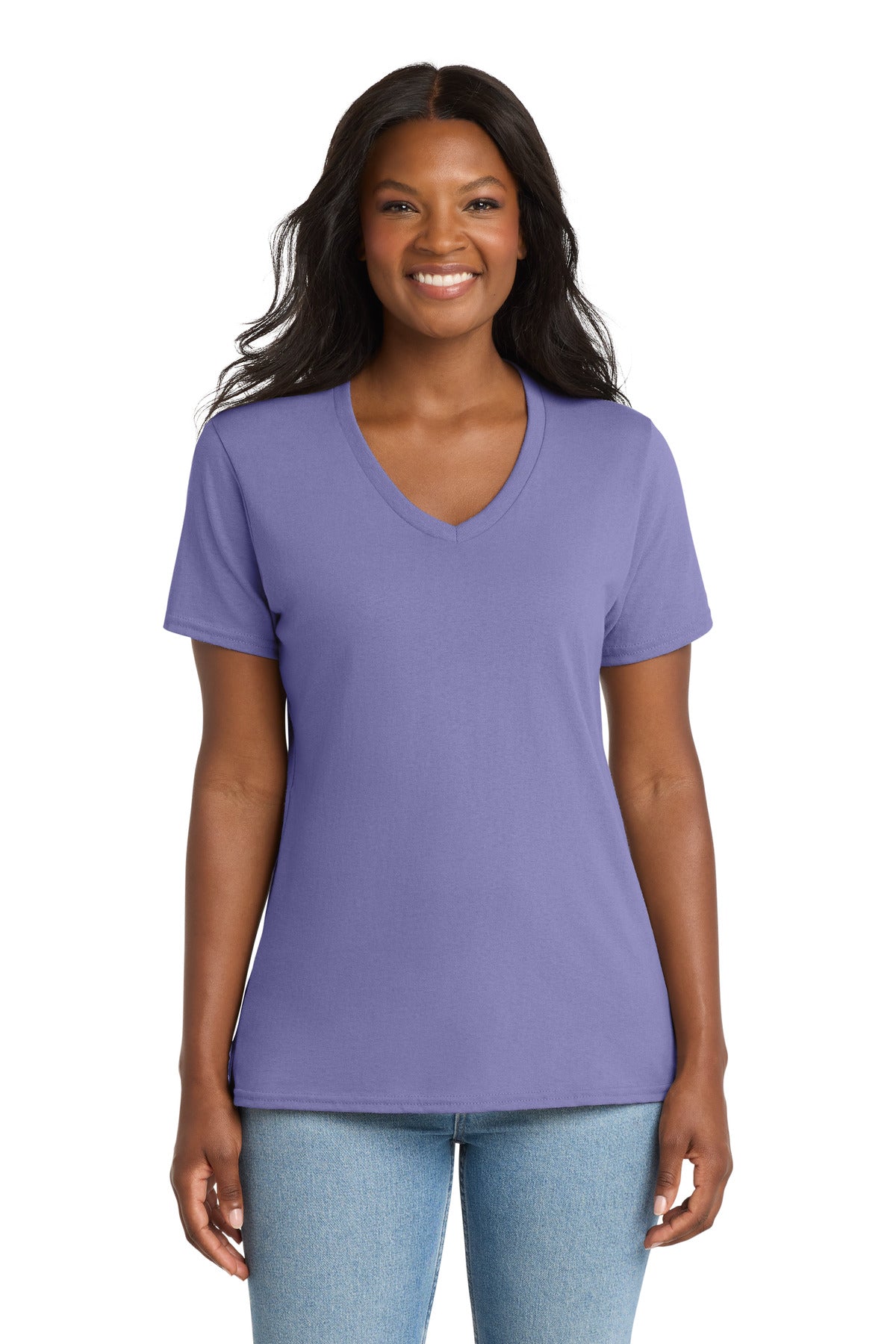 Custom logo Port & Co® Women's Core Cotton V-Neck Tee. LPC54V in Violet