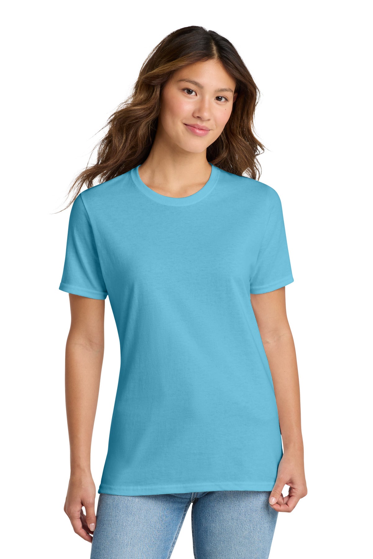 Custom logo Port & Co® Women's Core Cotton Tee. LPC54 in Aquatic Blue