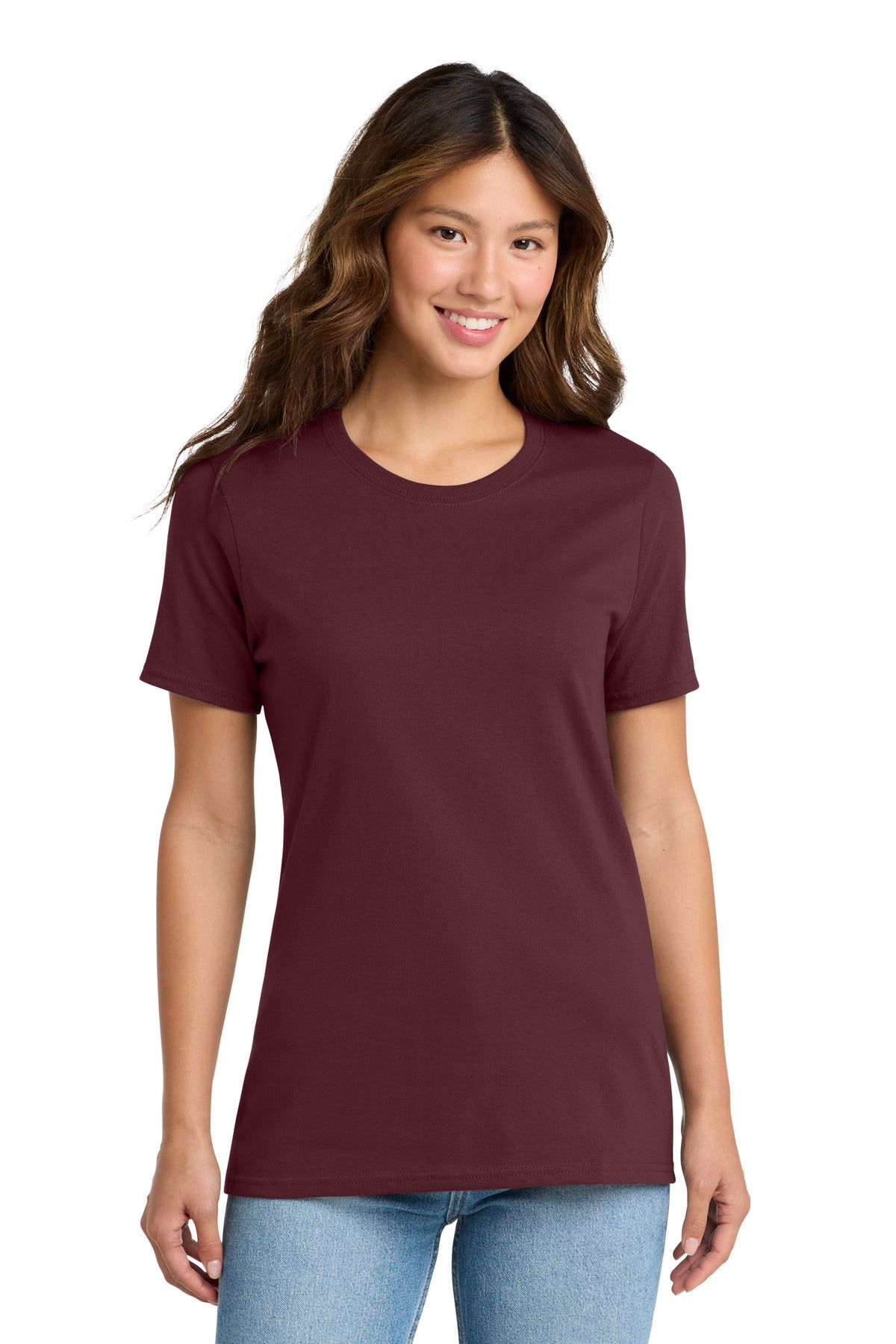 Custom logo Port & Co® Women's Core Cotton Tee. LPC54 in Athletic Maroon