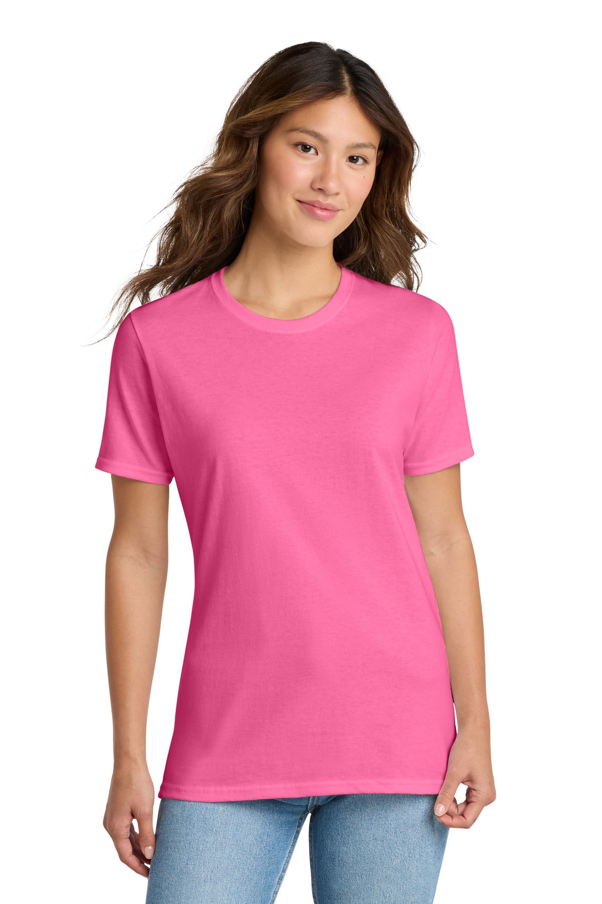 Custom logo Port & Co® Women's Core Cotton Tee. LPC54 in Neon Pink