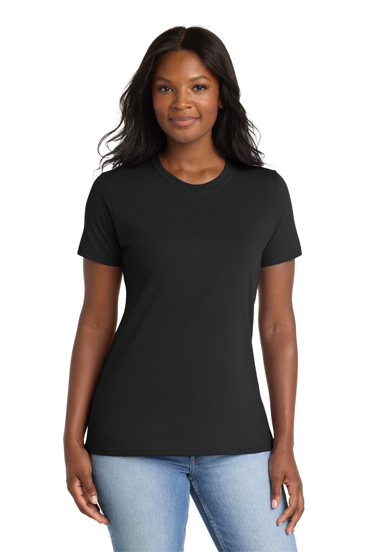 Custom logo Port & Co® Women's Core Blend Tee. LPC55 in Jet Black