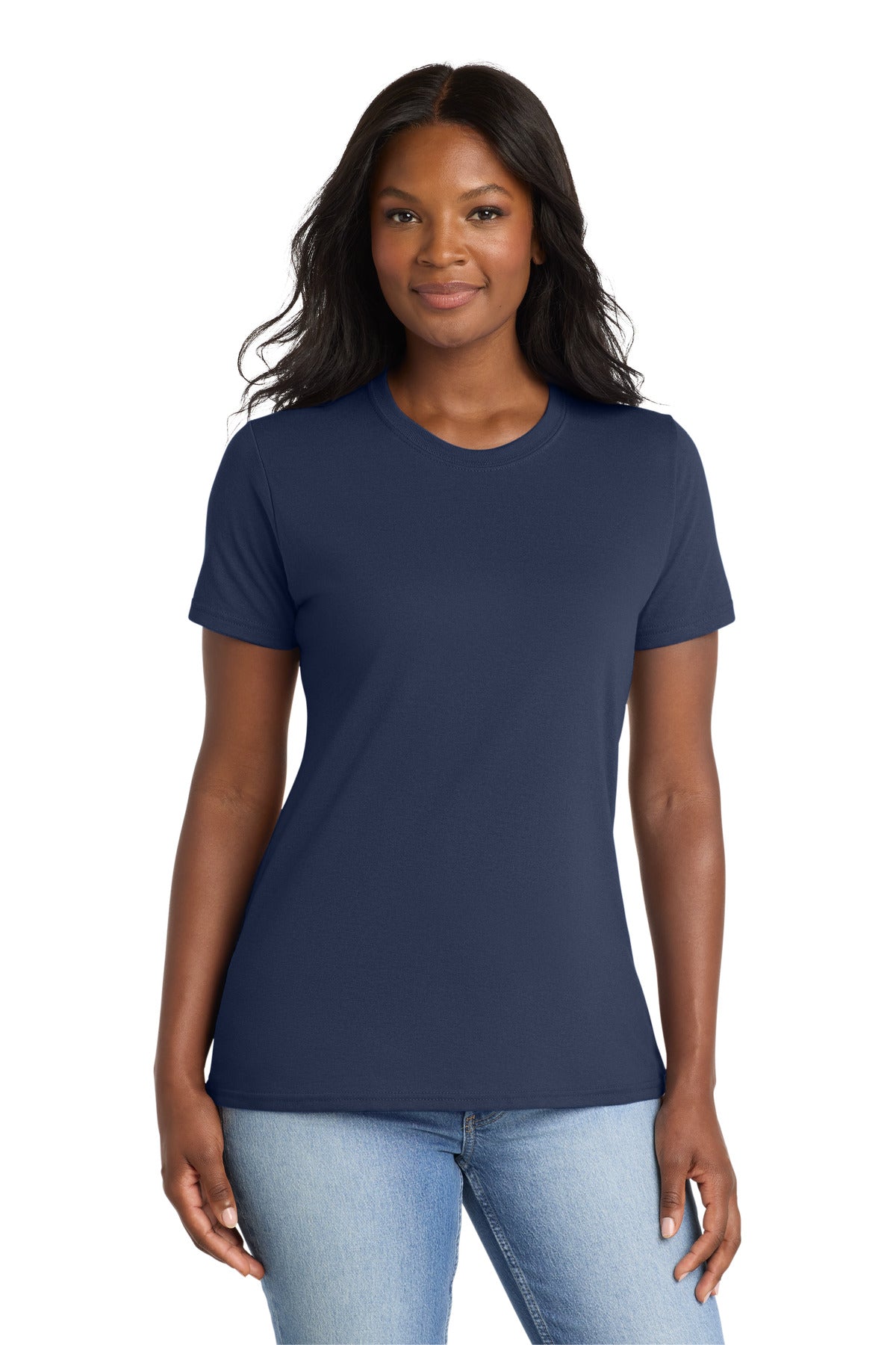 Custom logo Port & Co® Women's Core Blend Tee. LPC55 in Navy