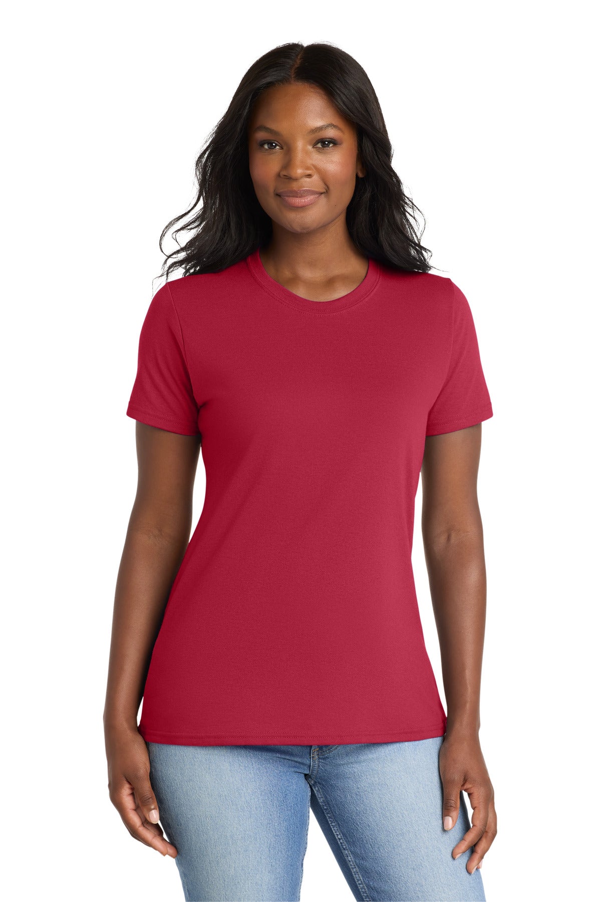 Custom logo Port & Co® Women's Core Blend Tee. LPC55 in Red