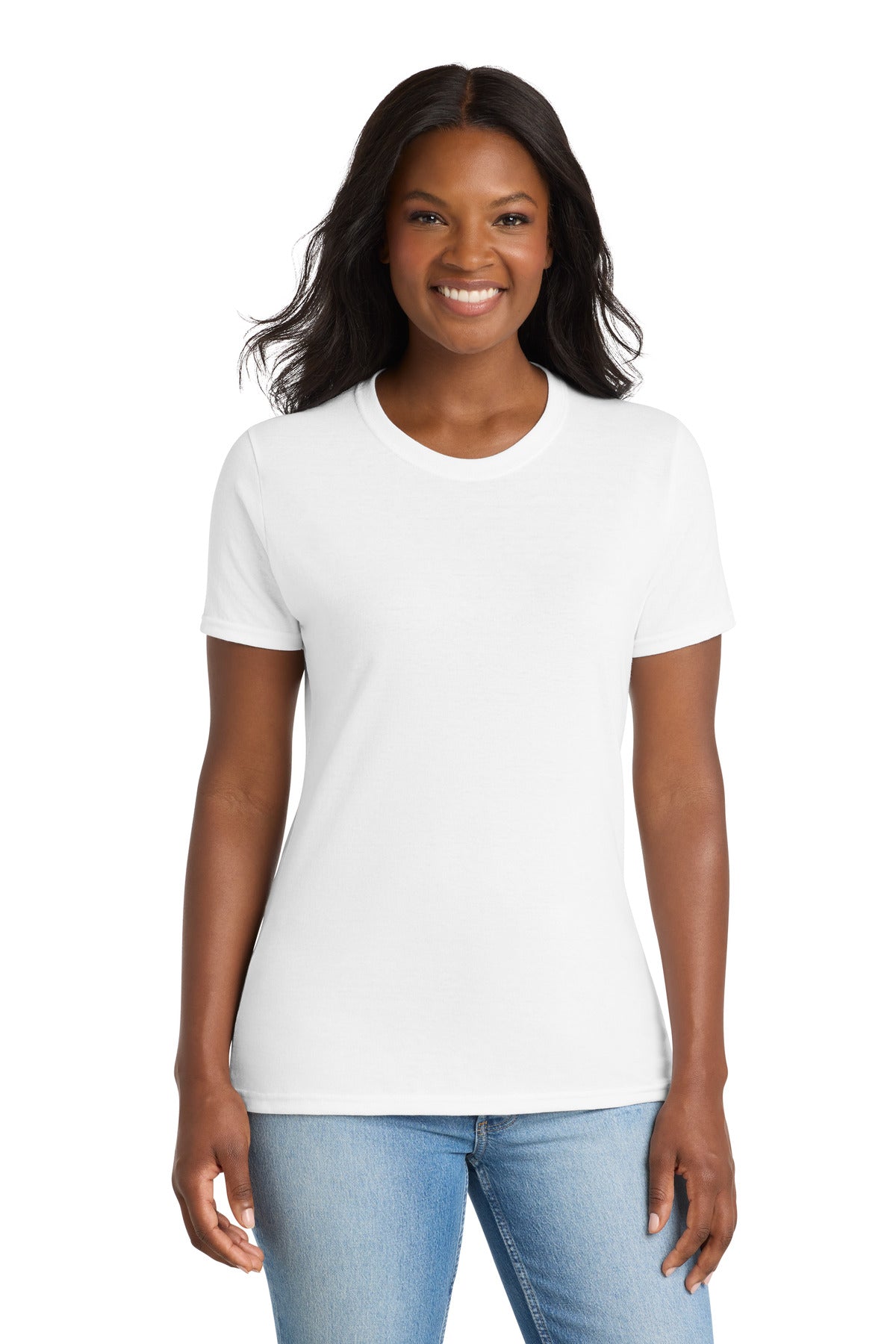 Custom logo Port & Co® Women's Core Blend Tee. LPC55 in White