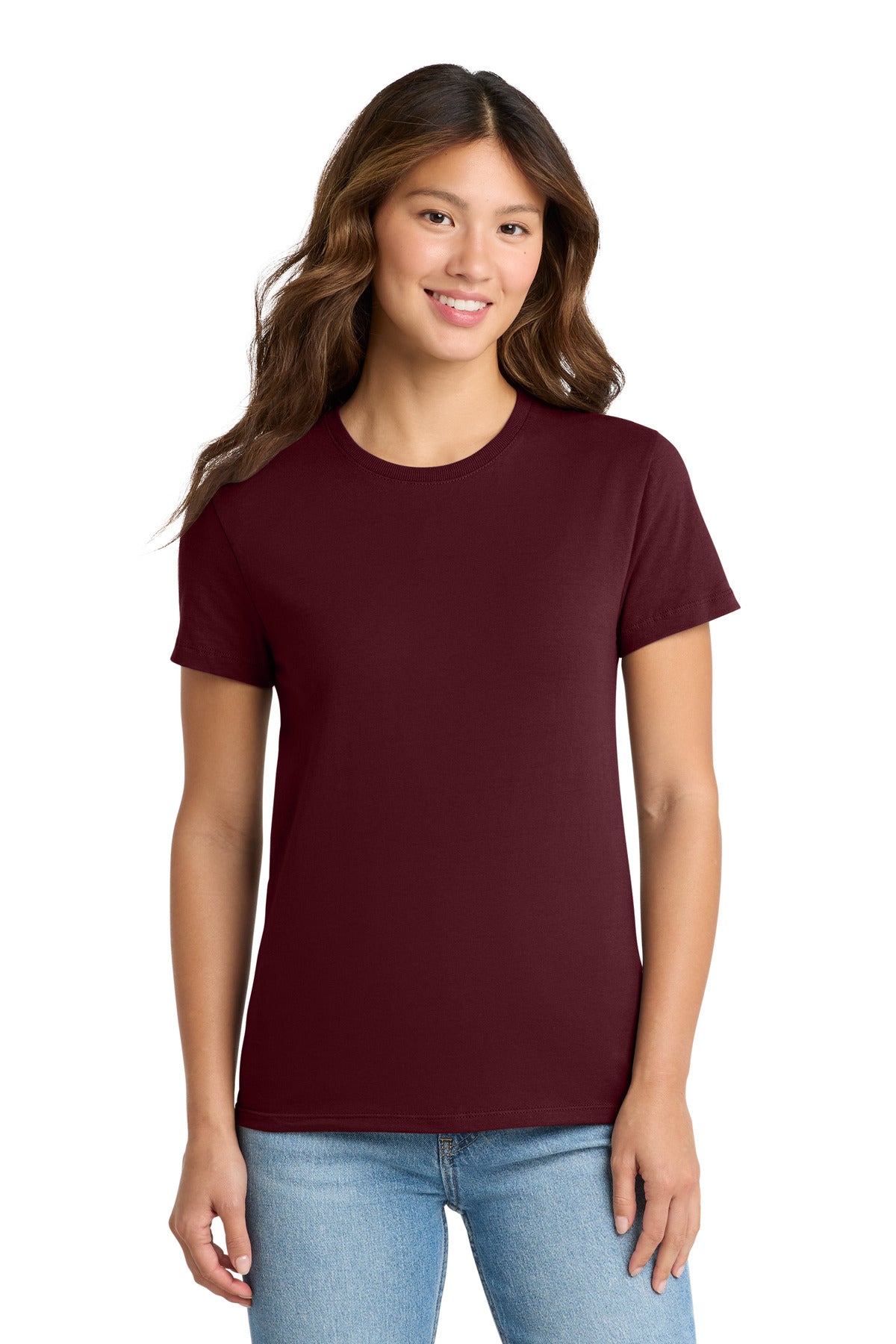 Custom logo Port & Co® Women's Essential Tee. LPC61 in Athletic Maroon