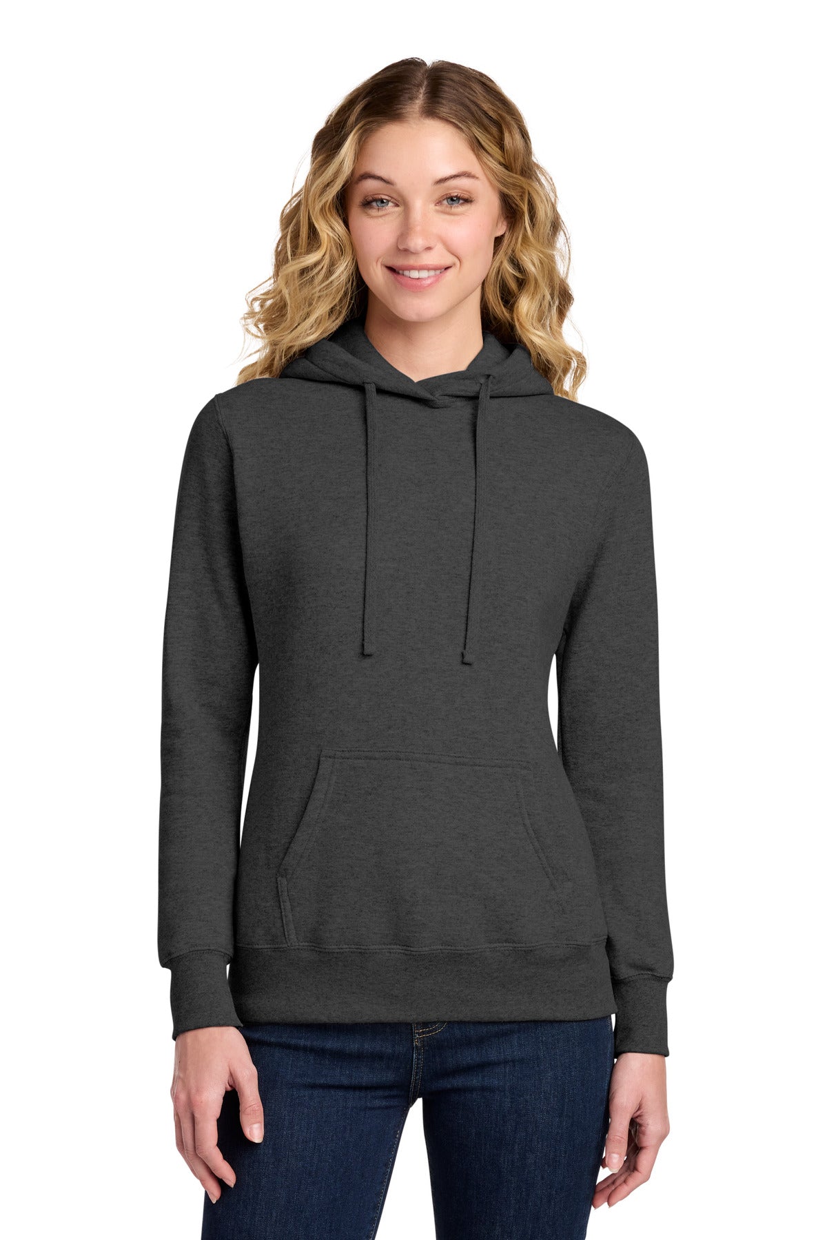 Custom logo Port & Co® Women's Core Fleece Pullover Hooded Sweatshirt LPC78H in Dark Heather Grey