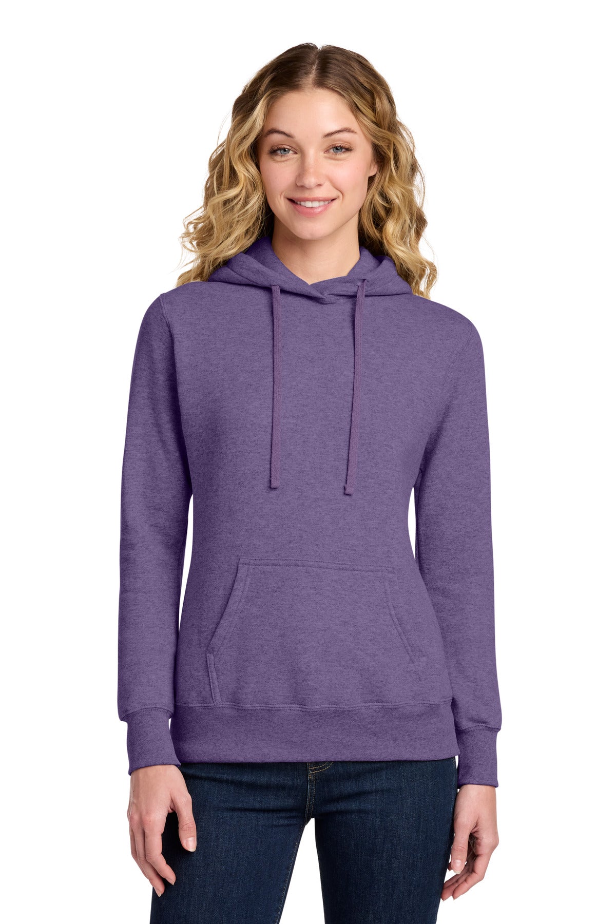 Custom logo Port & Co® Women's Core Fleece Pullover Hooded Sweatshirt LPC78H in Heather Purple