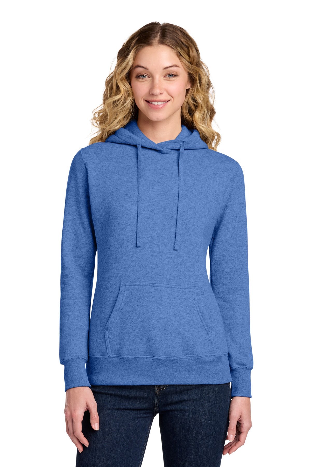 Custom logo Port & Co® Women's Core Fleece Pullover Hooded Sweatshirt LPC78H in Heather Royal