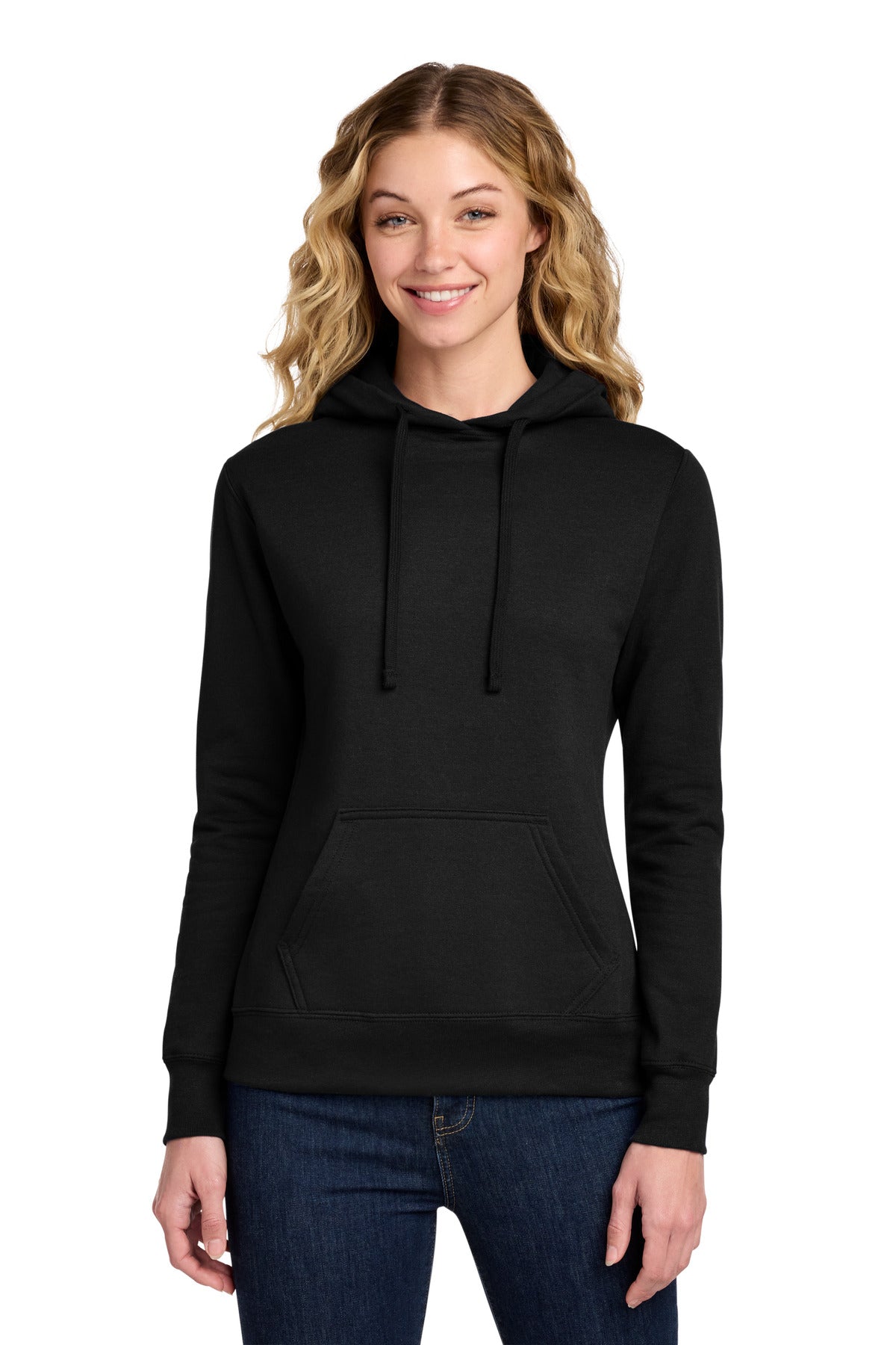 Custom logo Port & Co® Women's Core Fleece Pullover Hooded Sweatshirt LPC78H in Jet Black