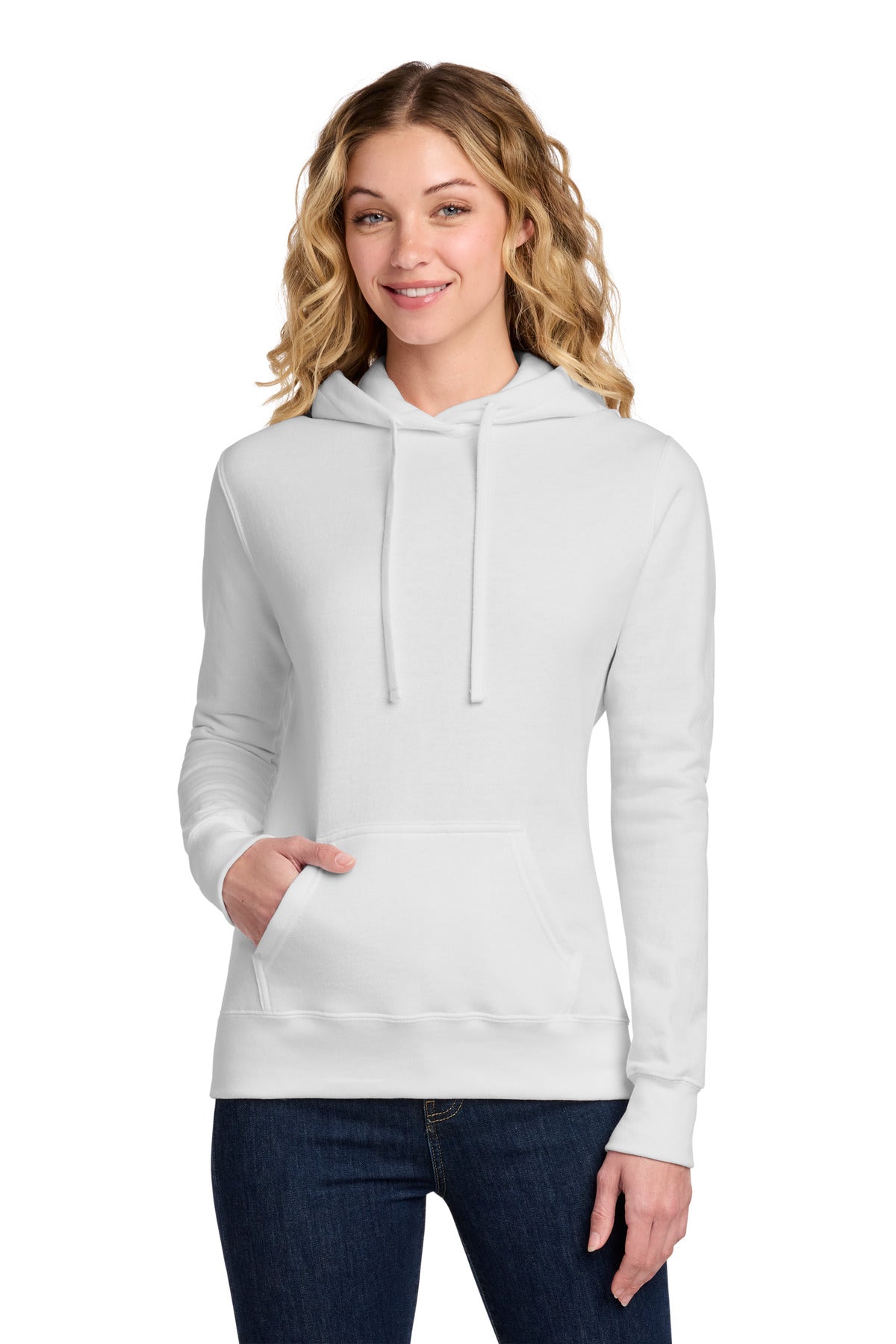 Custom logo Port & Co® Women's Core Fleece Pullover Hooded Sweatshirt LPC78H in White
