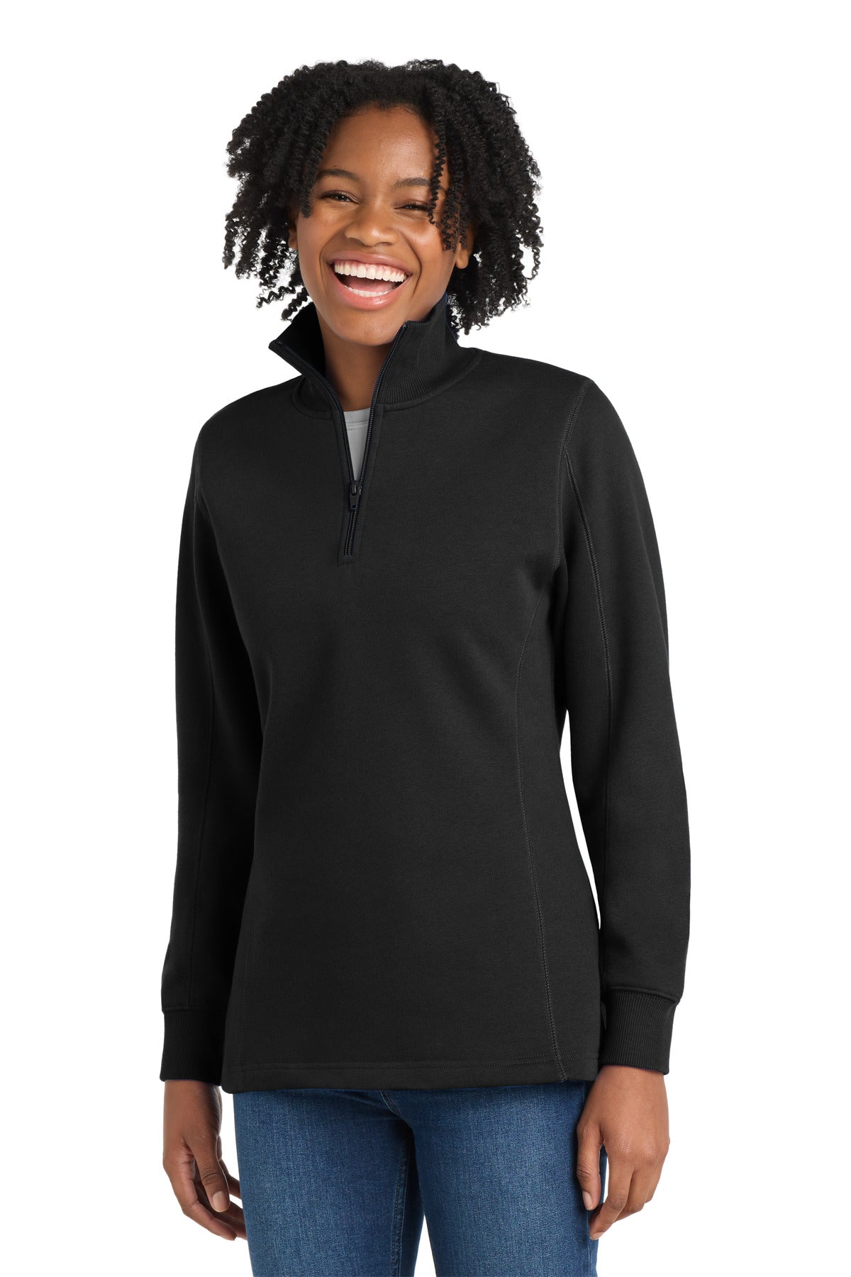 Custom logo Sport-Tek® Women's 1/4-Zip Sweatshirt. LST253 in Black