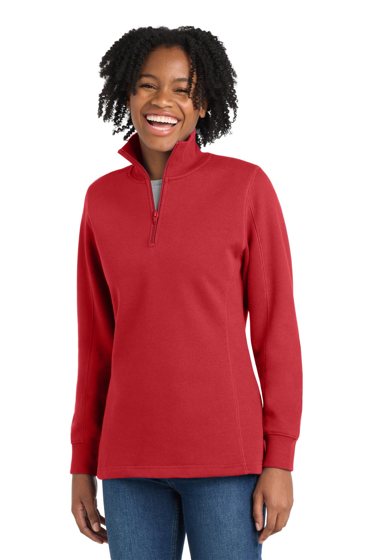 Custom logo Sport-Tek® Women's 1/4-Zip Sweatshirt. LST253 in True Red