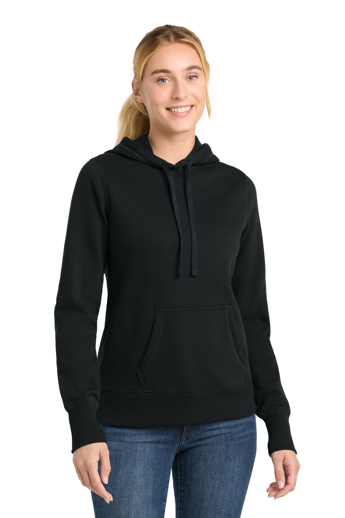 Custom logo Sport-Tek® Women's Pullover Hooded Sweatshirt. LST254 in Black