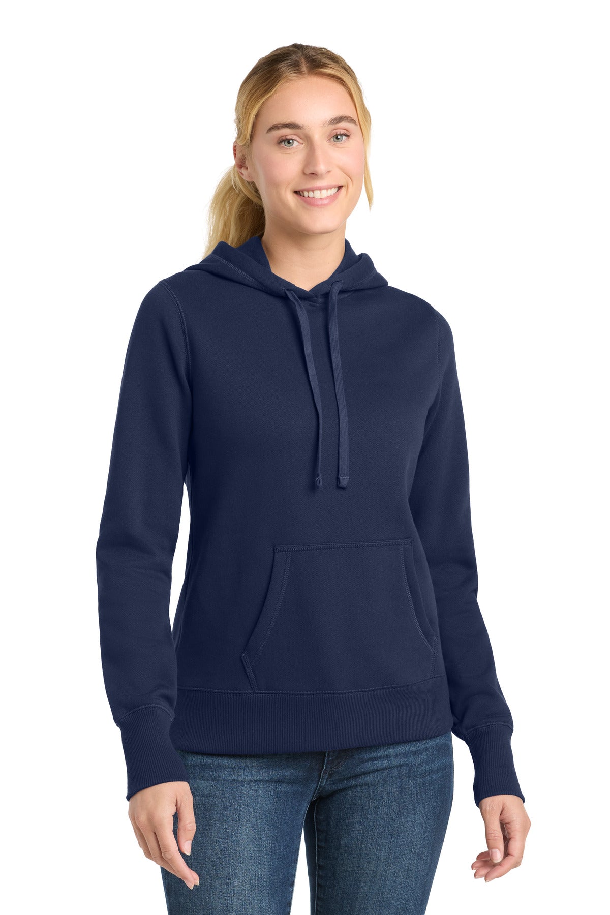 Custom logo Sport-Tek® Women's Pullover Hooded Sweatshirt. LST254 in True Navy