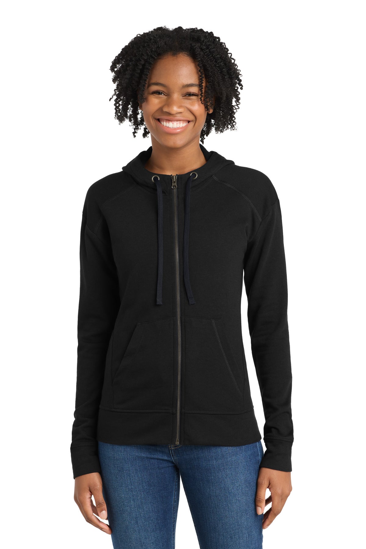 Custom logo Sport-Tek ® Women's PosiCharge ® Tri-Blend Wicking Fleece Full-Zip Hooded Jacket LST293 in Black Triad Solid