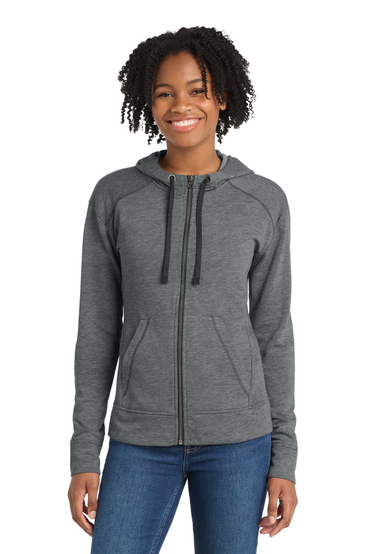 Custom logo Sport-Tek ® Women's PosiCharge ® Tri-Blend Wicking Fleece Full-Zip Hooded Jacket LST293 in Dark Grey Heather