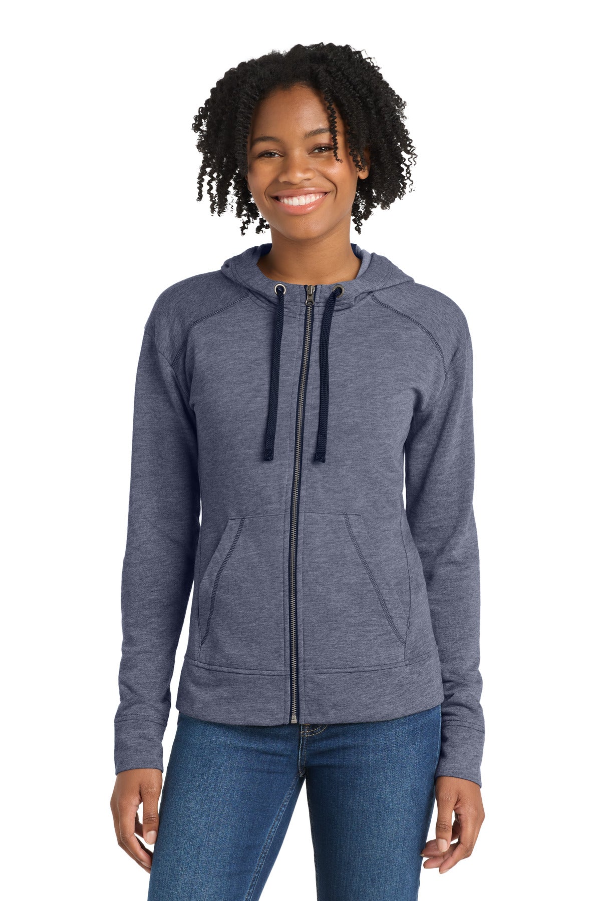 Custom logo Sport-Tek ® Women's PosiCharge ® Tri-Blend Wicking Fleece Full-Zip Hooded Jacket LST293 in True Navy Heather