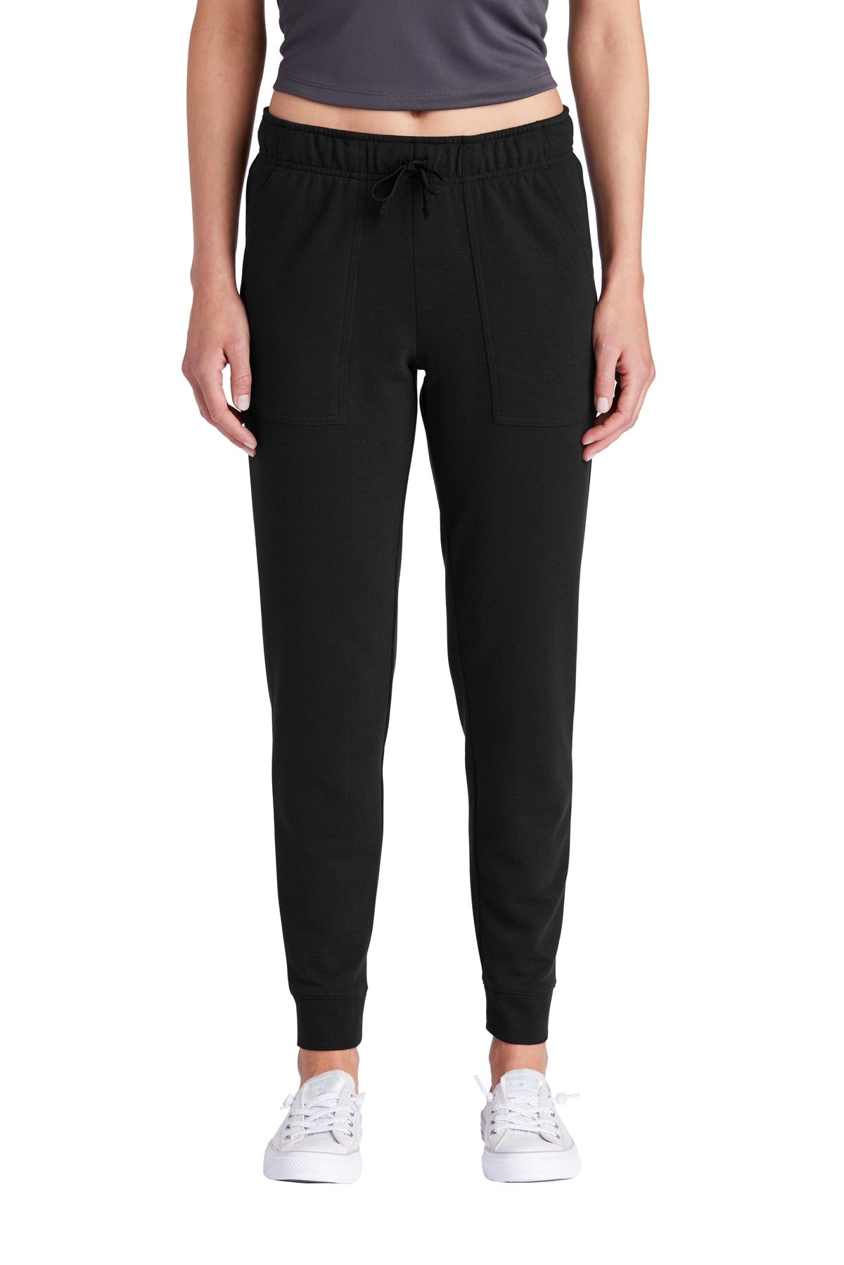 Custom logo Sport-Tek ® Women's PosiCharge ® Tri-Blend Wicking Fleece Jogger LST299 in Black Triad Solid