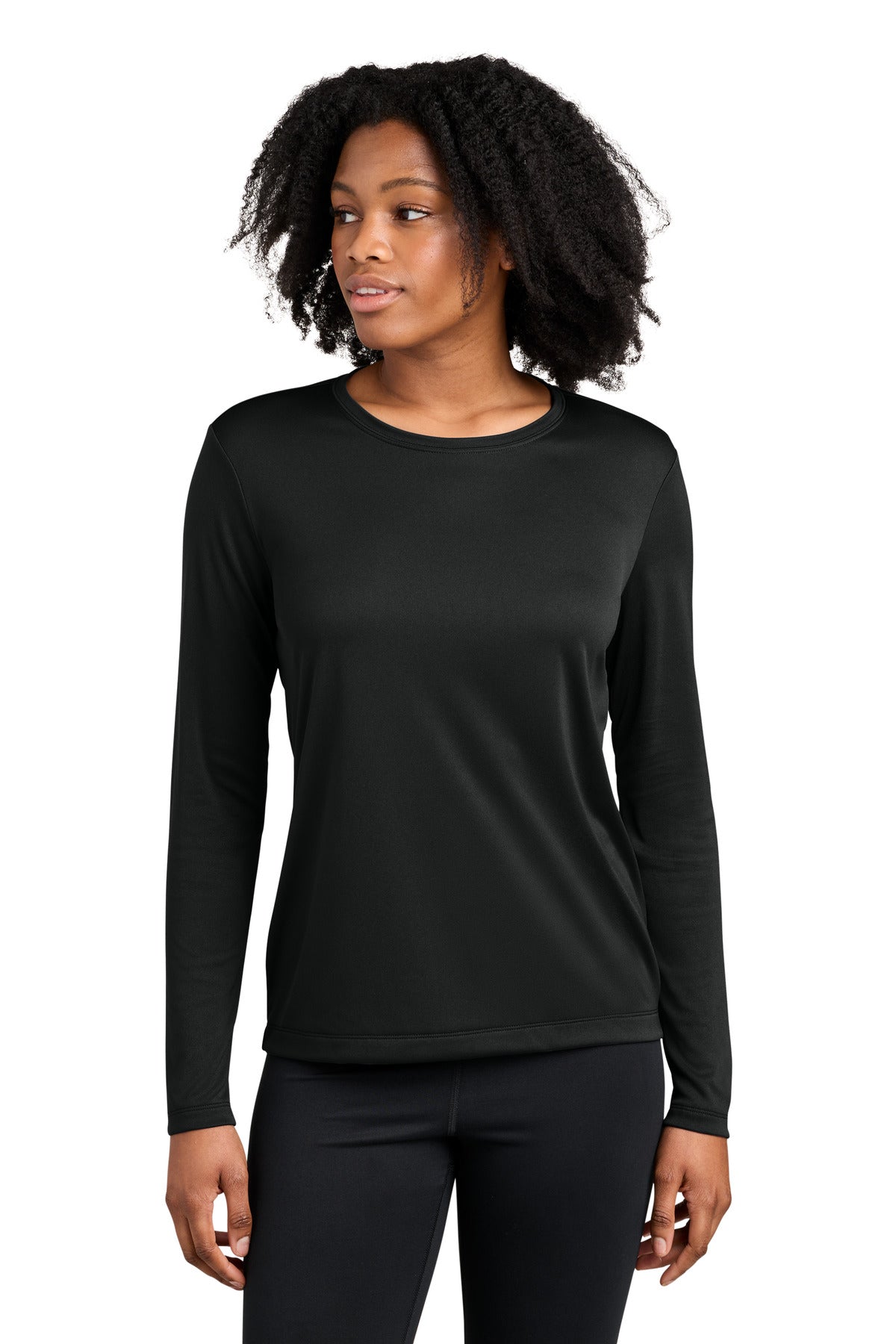 Custom logo Sport-Tek® Women's Competitor™ Long Sleeve Crewneck LST350LS in Black
