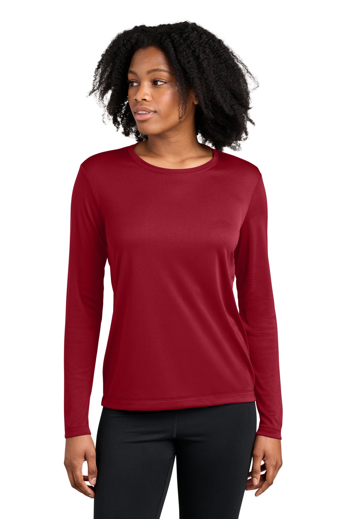 Custom logo Sport-Tek® Women's Competitor™ Long Sleeve Crewneck LST350LS in Deep Red