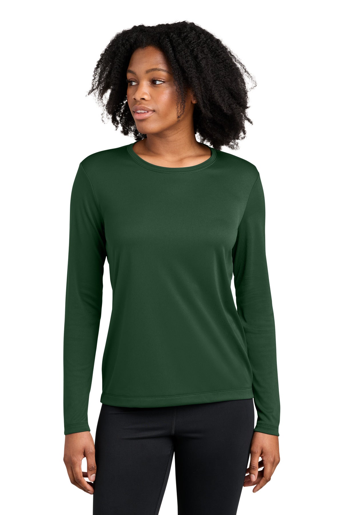 Custom logo Sport-Tek® Women's Competitor™ Long Sleeve Crewneck LST350LS in Forest Green