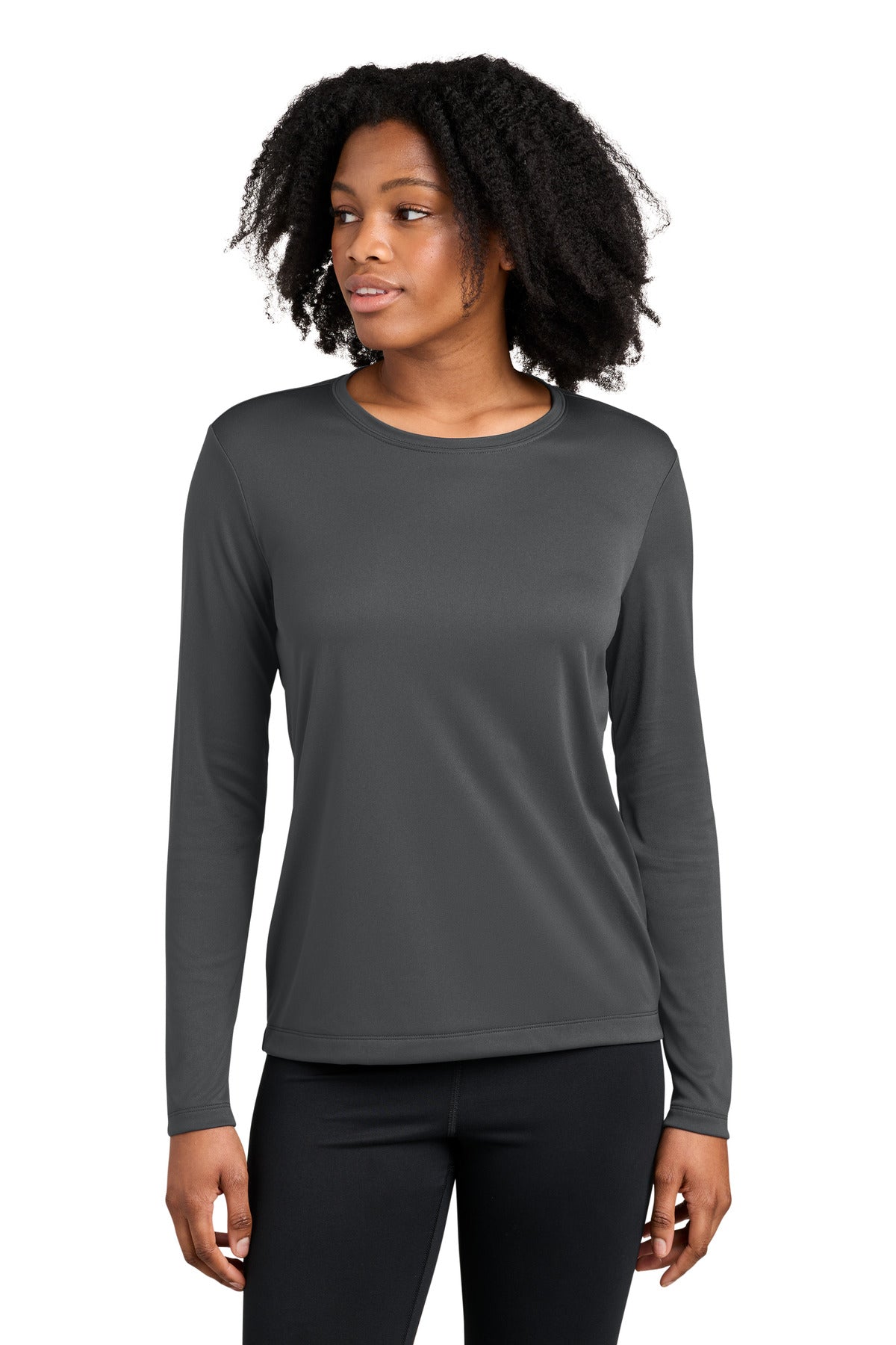 Custom logo Sport-Tek® Women's Competitor™ Long Sleeve Crewneck LST350LS in Iron Grey