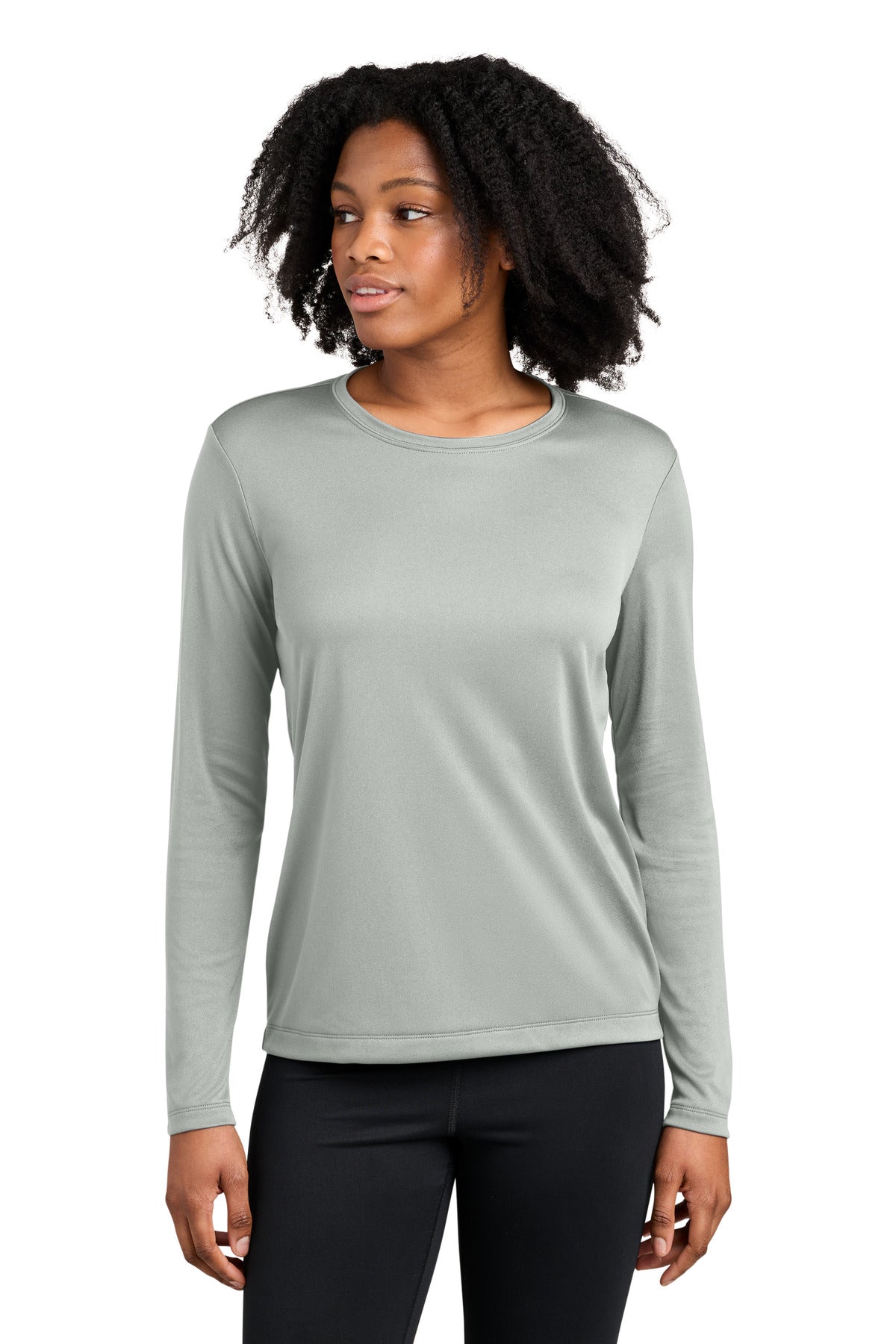 Custom logo Sport-Tek® Women's Competitor™ Long Sleeve Crewneck LST350LS in Silver