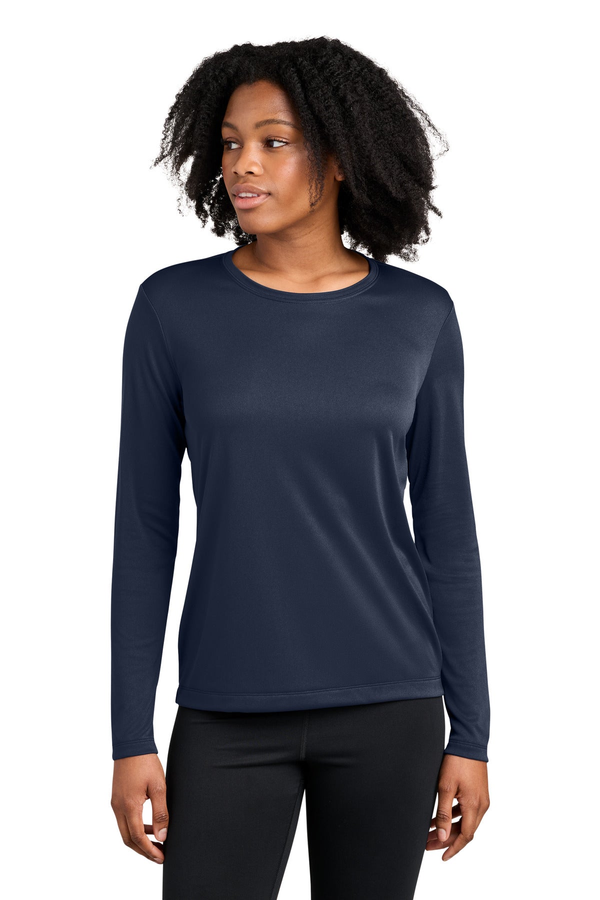 Custom logo Sport-Tek® Women's Competitor™ Long Sleeve Crewneck LST350LS in True Navy