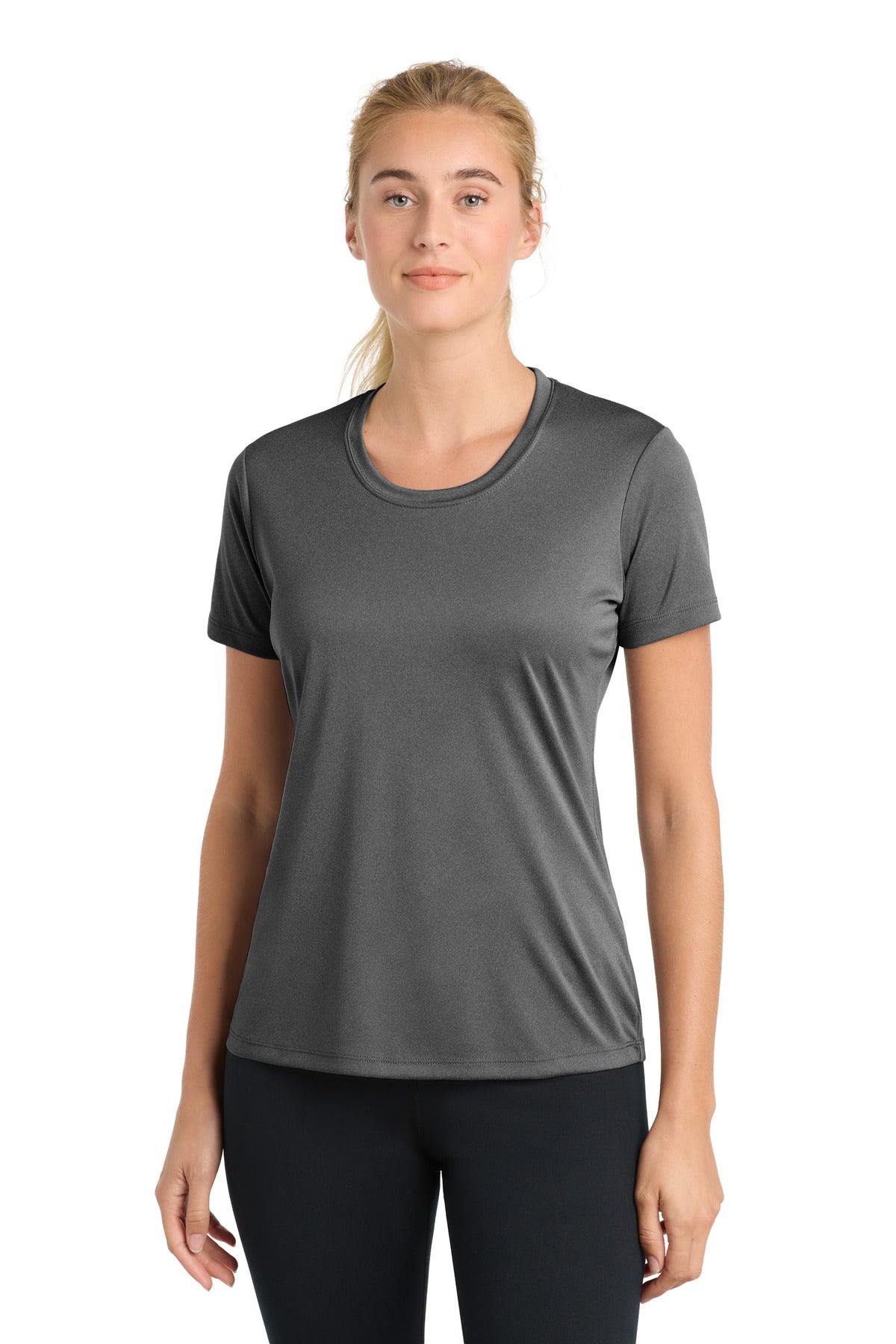 Custom logo Sport-Tek® Women's PosiCharge® Competitor™ Tee. LST350 in Iron Grey Heather