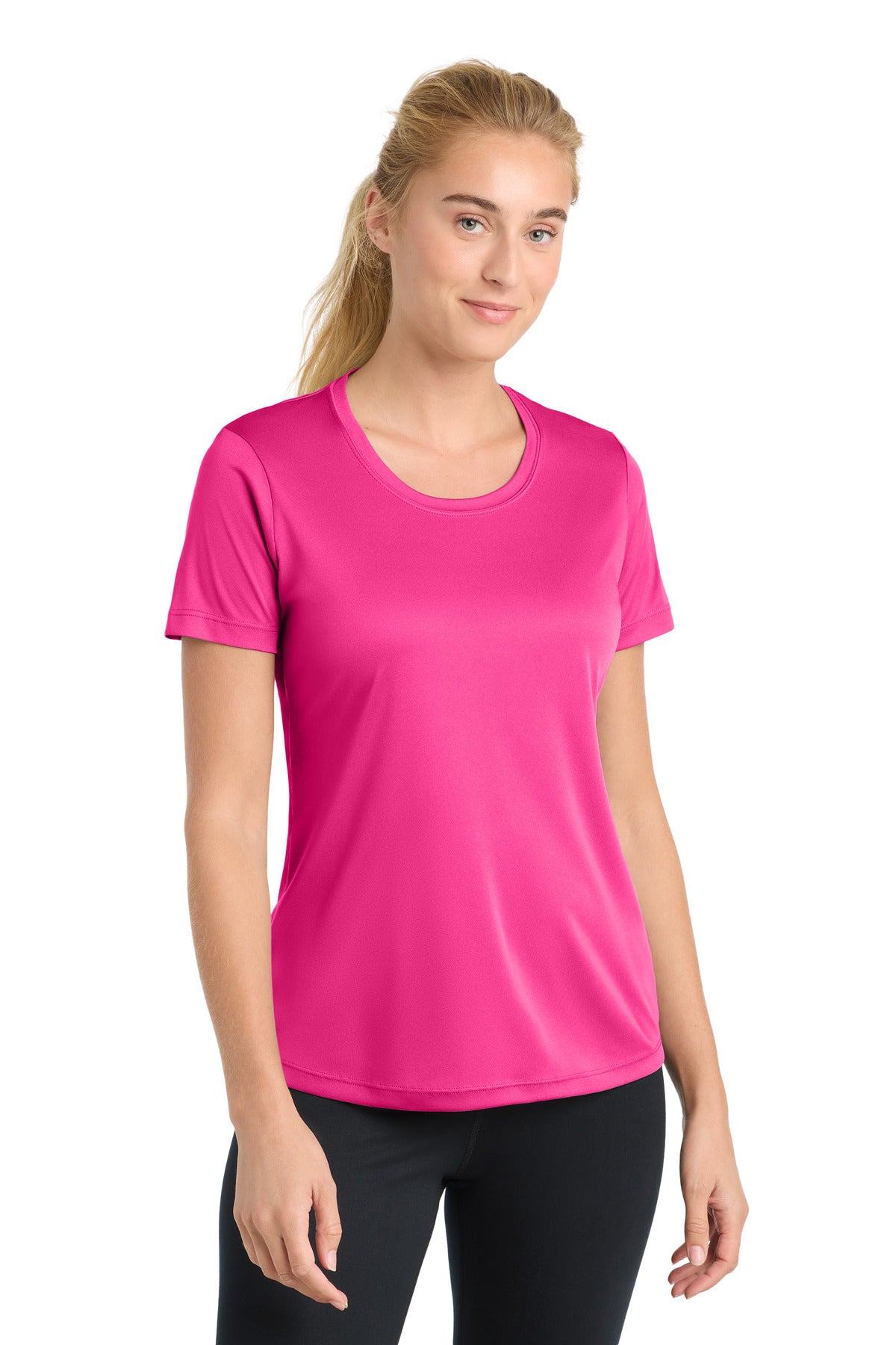 Custom logo Sport-Tek® Women's PosiCharge® Competitor™ Tee. LST350 in Neon Pink