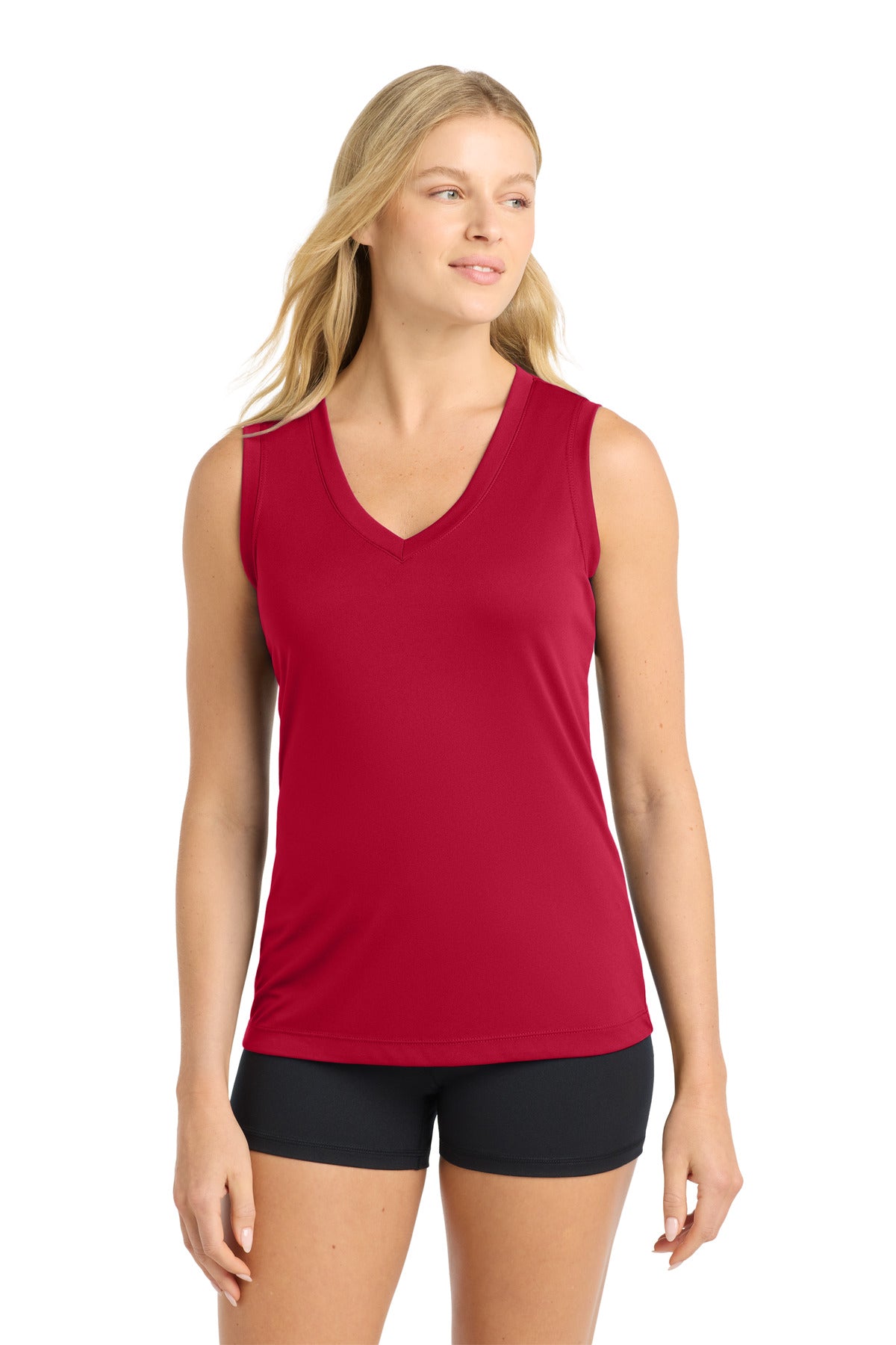 Custom logo Sport-Tek® Women's Sleeveless PosiCharge® Competitor™ V-Neck Tee. LST352 in True Red