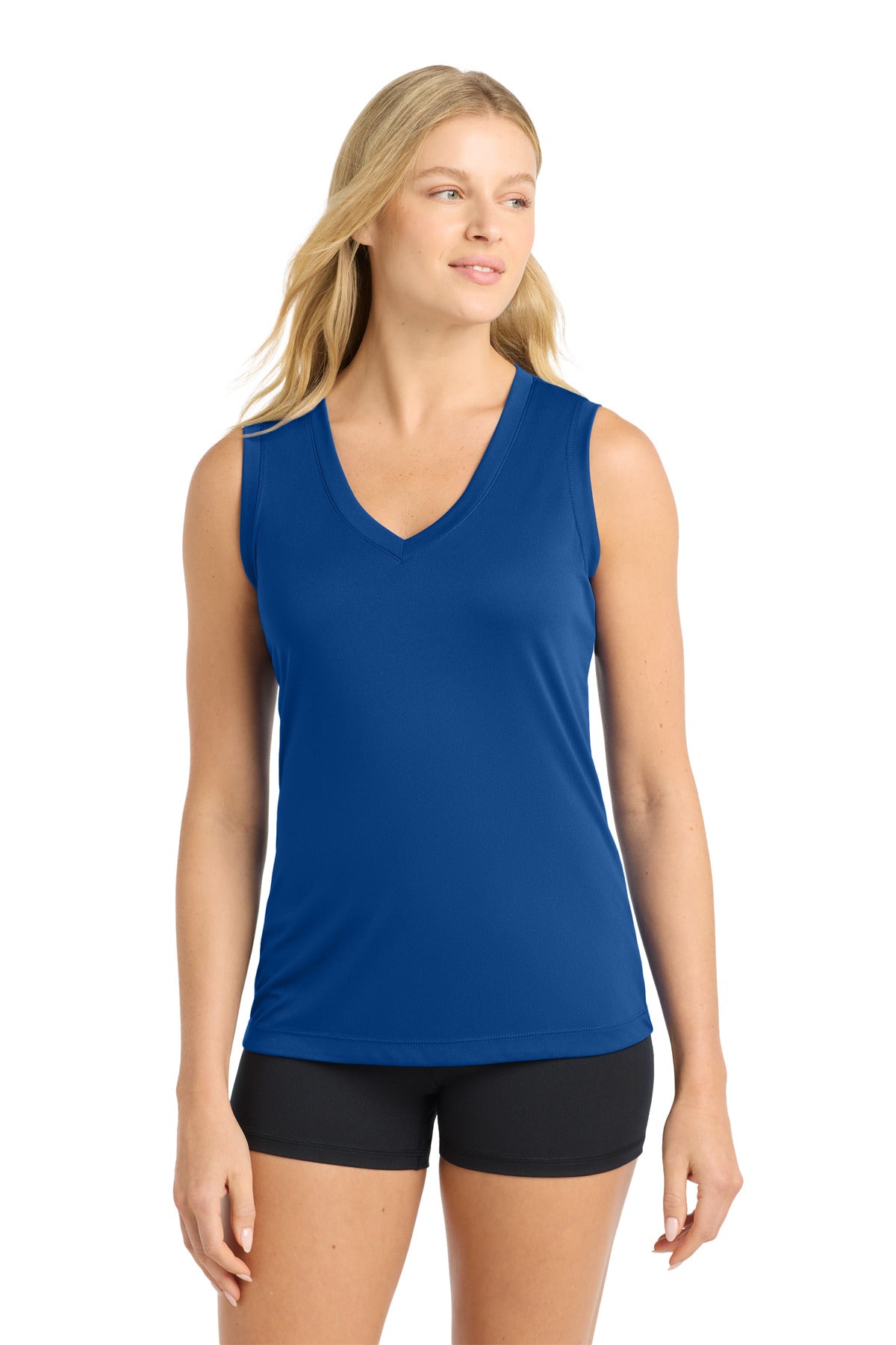 Custom logo Sport-Tek® Women's Sleeveless PosiCharge® Competitor™ V-Neck Tee. LST352 in True Royal