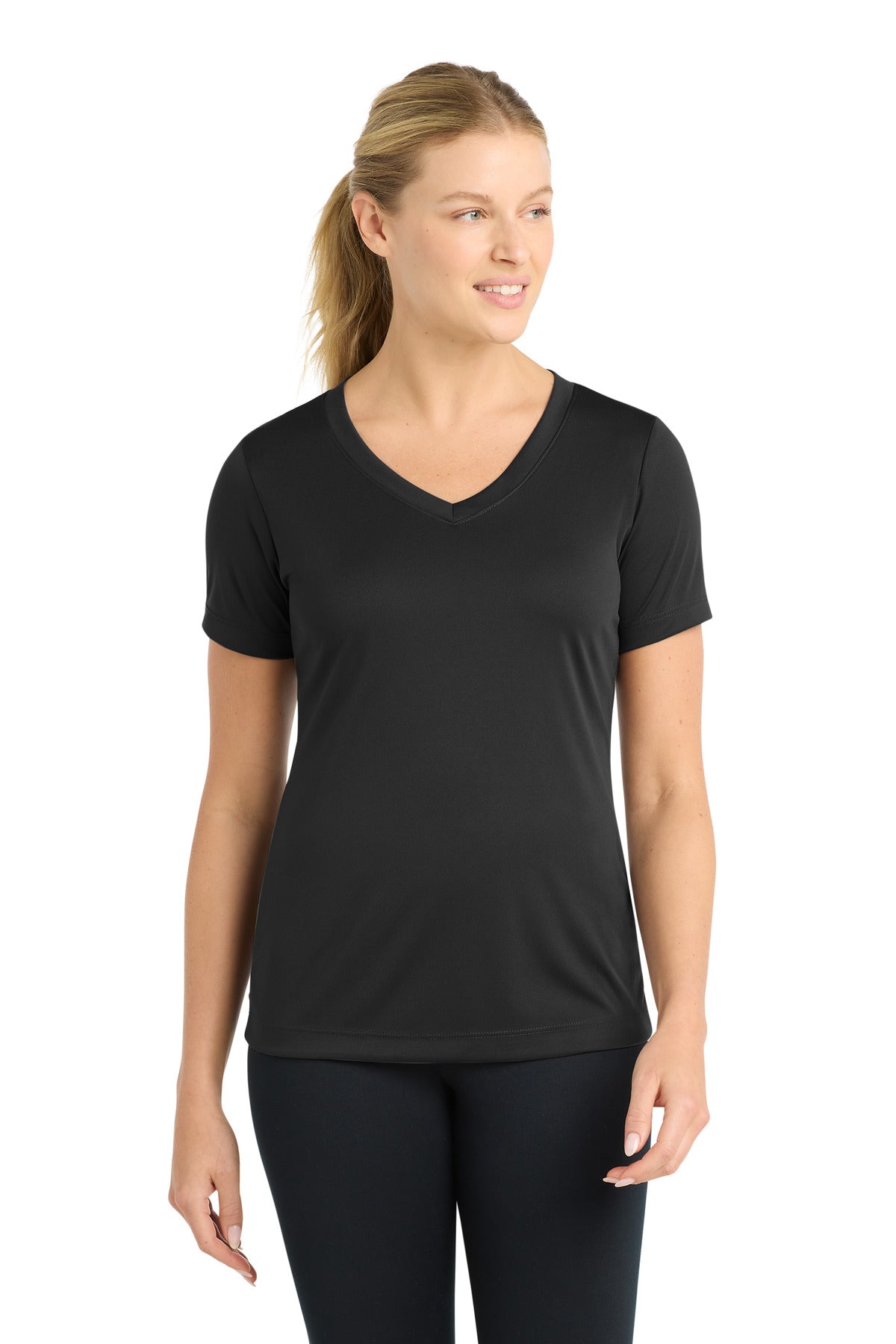 Custom logo Sport-Tek® Women's PosiCharge® Competitor™ V-Neck Tee. LST353 in Black
